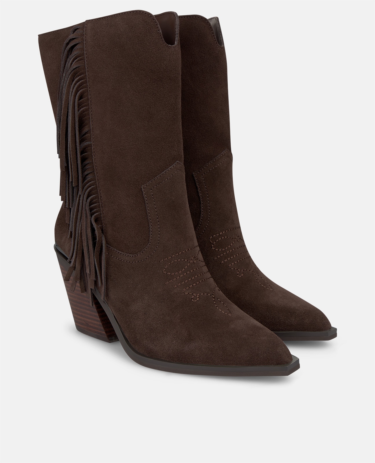 Imagen 3 de Botas cowboy de mujer en piel serraje con flecos - Alma en Pena - Marrón Marrón