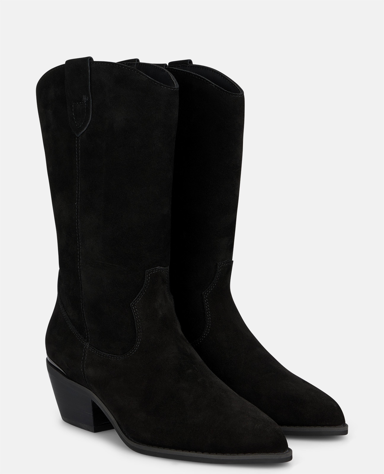 Botas cowboy de mujer en ante con tiradores laterales - Alma en Pena - Negro Negro-3