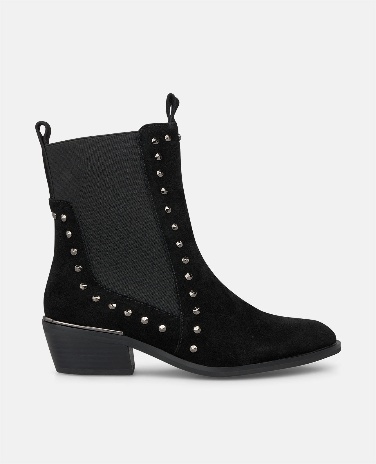Imagen 1 de Botines chelsea de mujer en piel serraje con tachas metálicas Negro