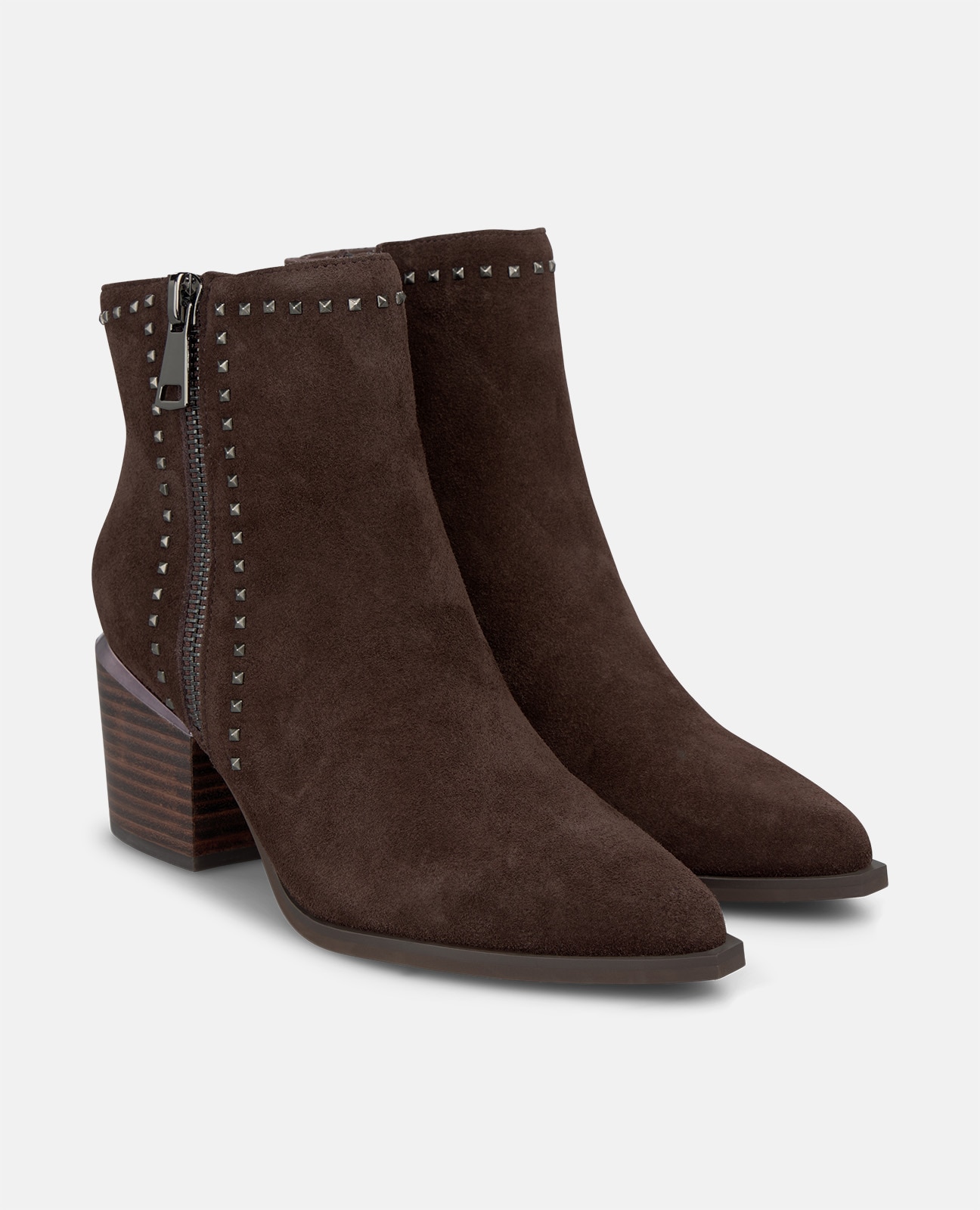 Imagen 3 de Botines básicos de mujer en piel serraje con tachas metálicas - Alma en Pena - Marrón Marrón