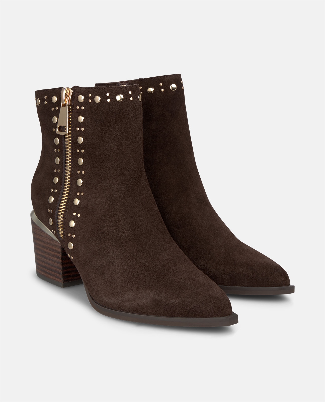 Imagen 3 de Botines básicos de mujer en piel serraje con tachas metálicas - Alma en Pena - Marrón Marrón