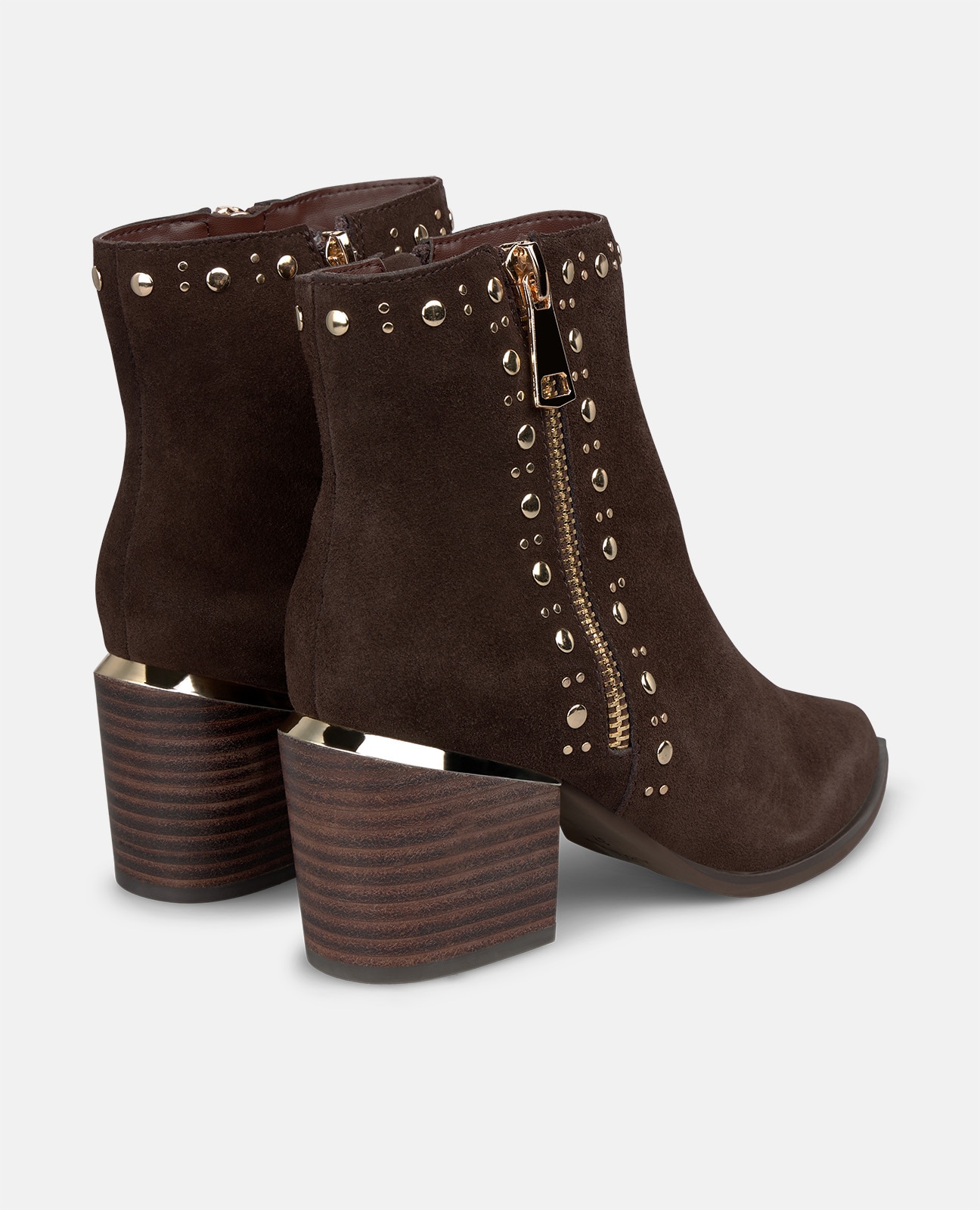 Imagen 2 de Botines básicos de mujer en piel serraje con tachas metálicas - Alma en Pena - Marrón Marrón
