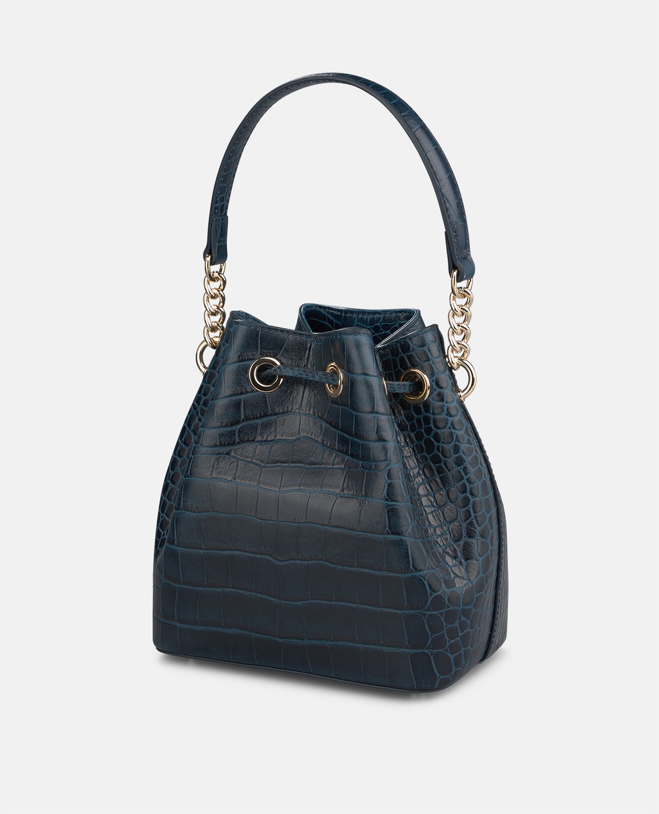 Bolso bombonera de piel con cierre de cordón - Alma en Pena - Azul marino Azul marino-6