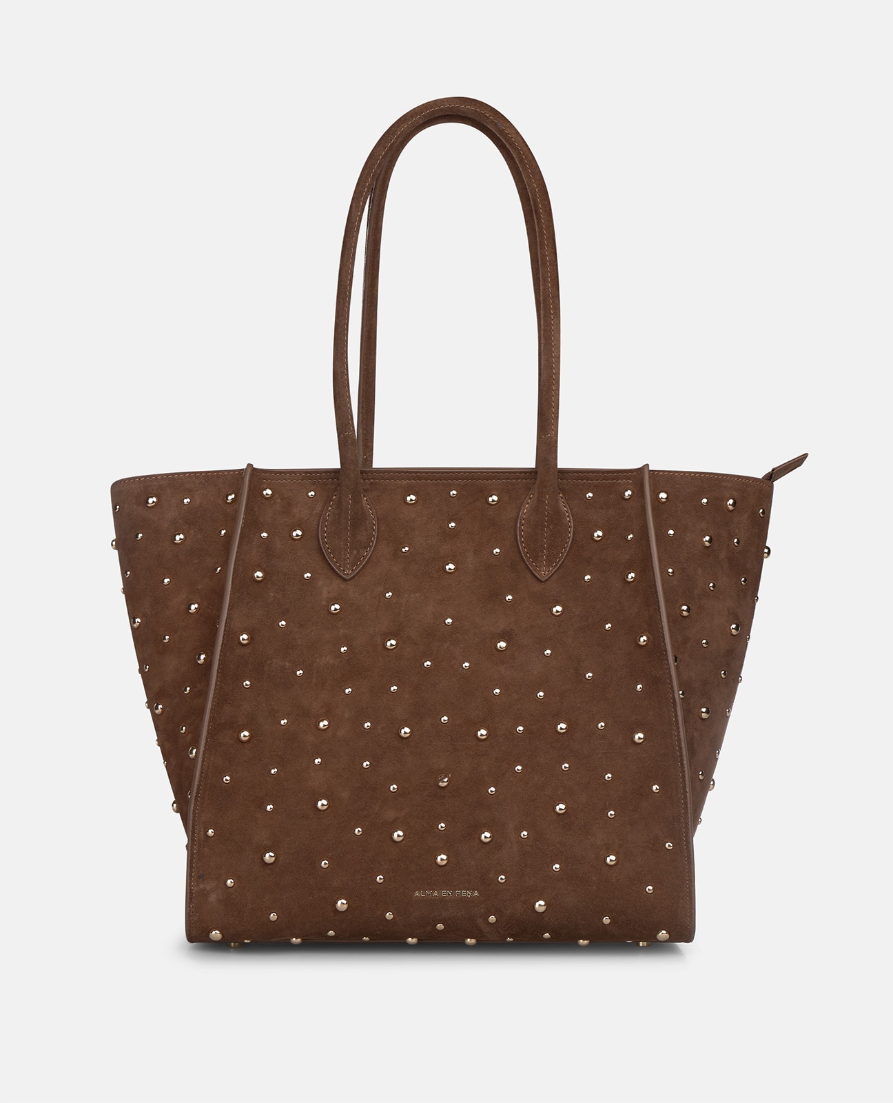 Imagen 0 de Bolso tote de piel serraje con tachas metálicas Camel