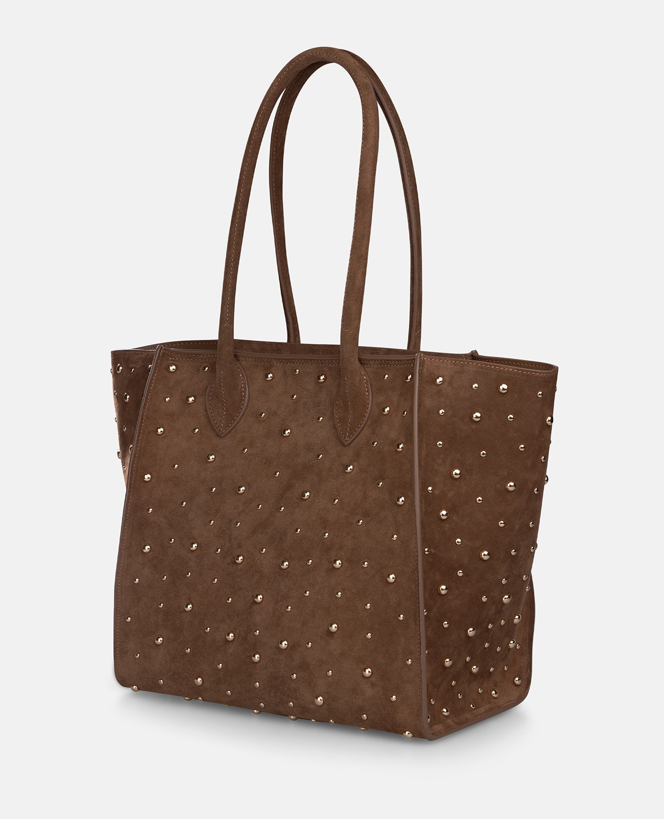 Bolso tote de piel serraje con tachas metálicas - Alma en Pena - Camel Camel-5