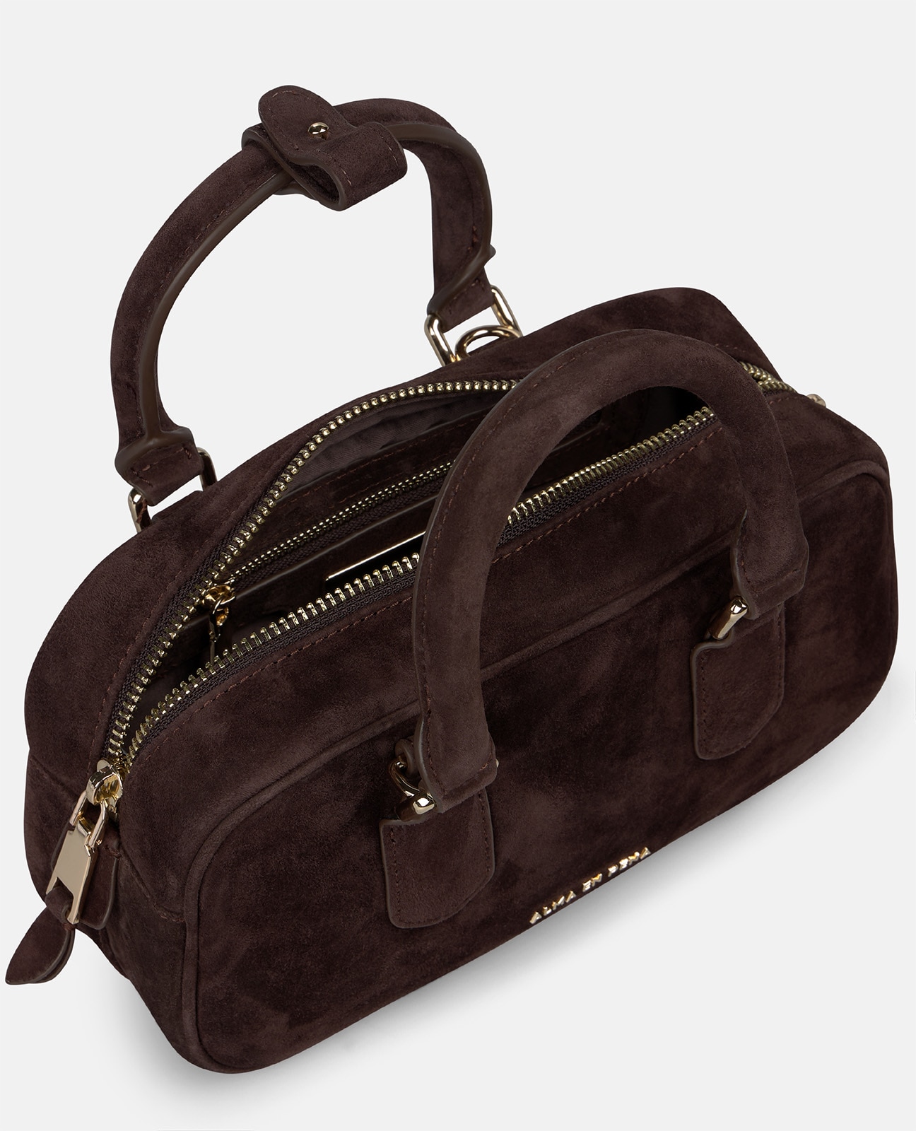 Bolso bowling de ante con doble asa - Alma en Pena - Marrón oscuro Marrón oscuro-5