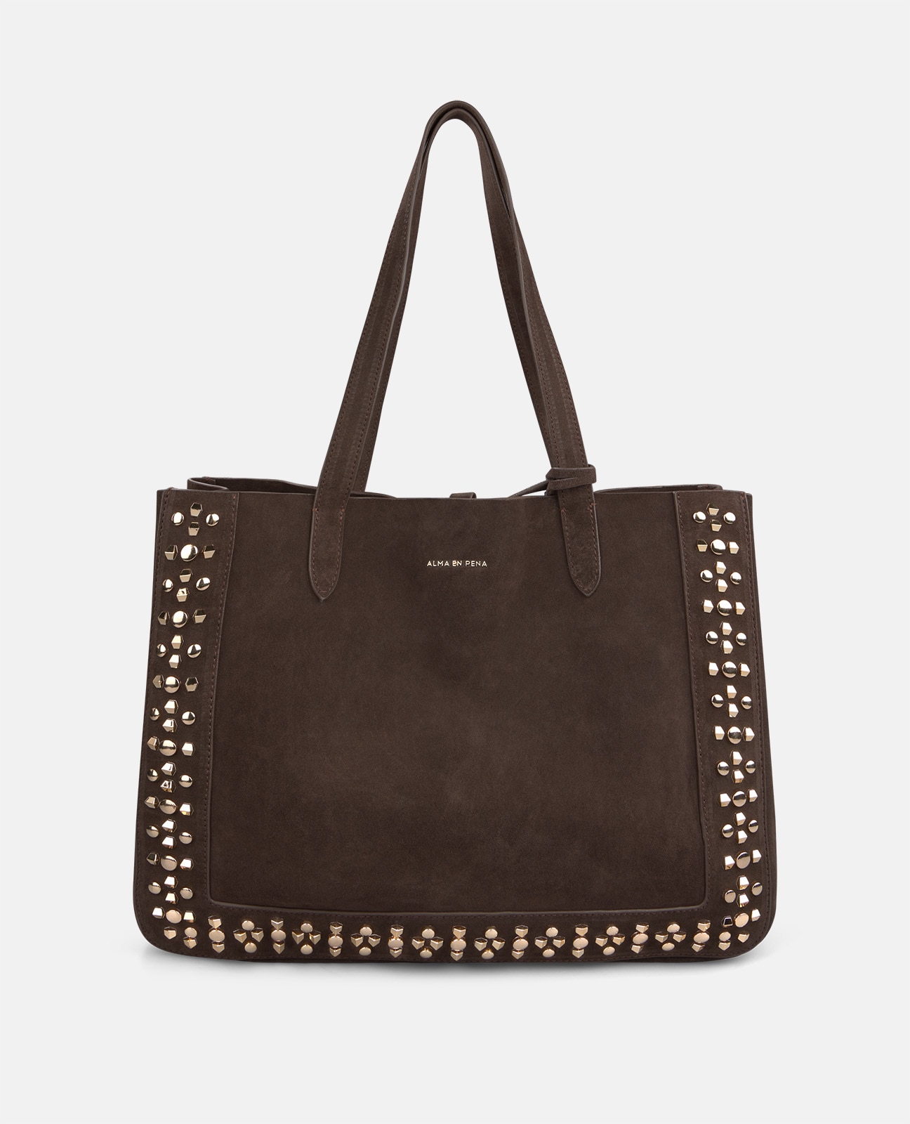 Imagen 1 de Bolso shopper de piel serraje con tachas metálicas - Alma en Pena - Marrón oscuro Marrón oscuro