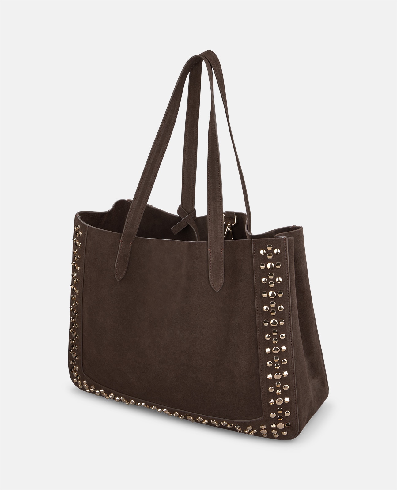 Imagen 3 de Bolso shopper de piel serraje con tachas metálicas - Alma en Pena - Marrón oscuro Marrón oscuro