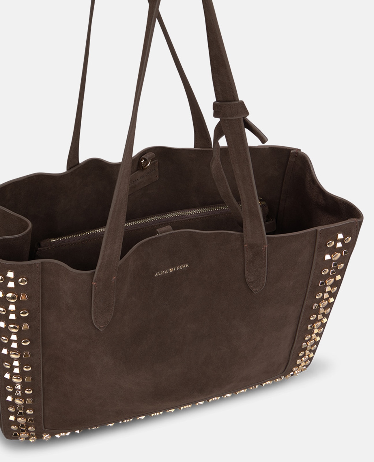 Imagen 2 de Bolso shopper de piel serraje con tachas metálicas - Alma en Pena - Marrón oscuro Marrón oscuro
