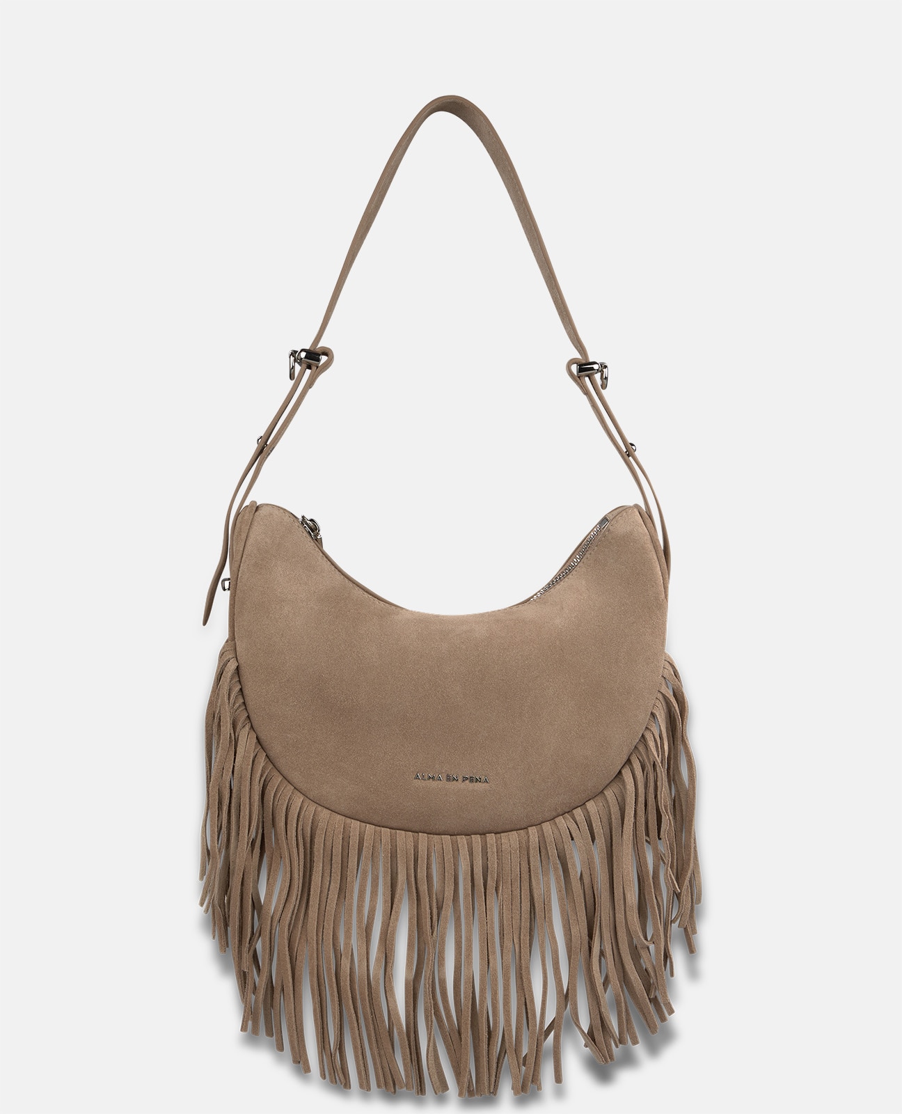 Bolso media luna de piel serraje con flecos - Alma en Pena - Topo Topo-3