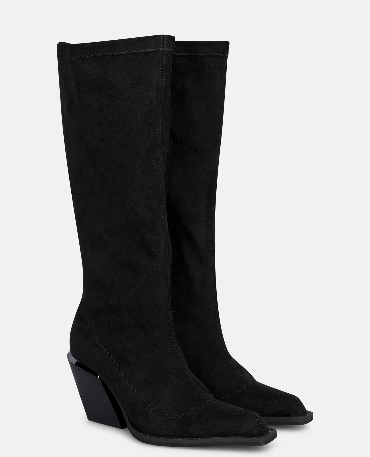 Botas básicas de mujer de caña alta con cierre cremallera - Negro Negro-3