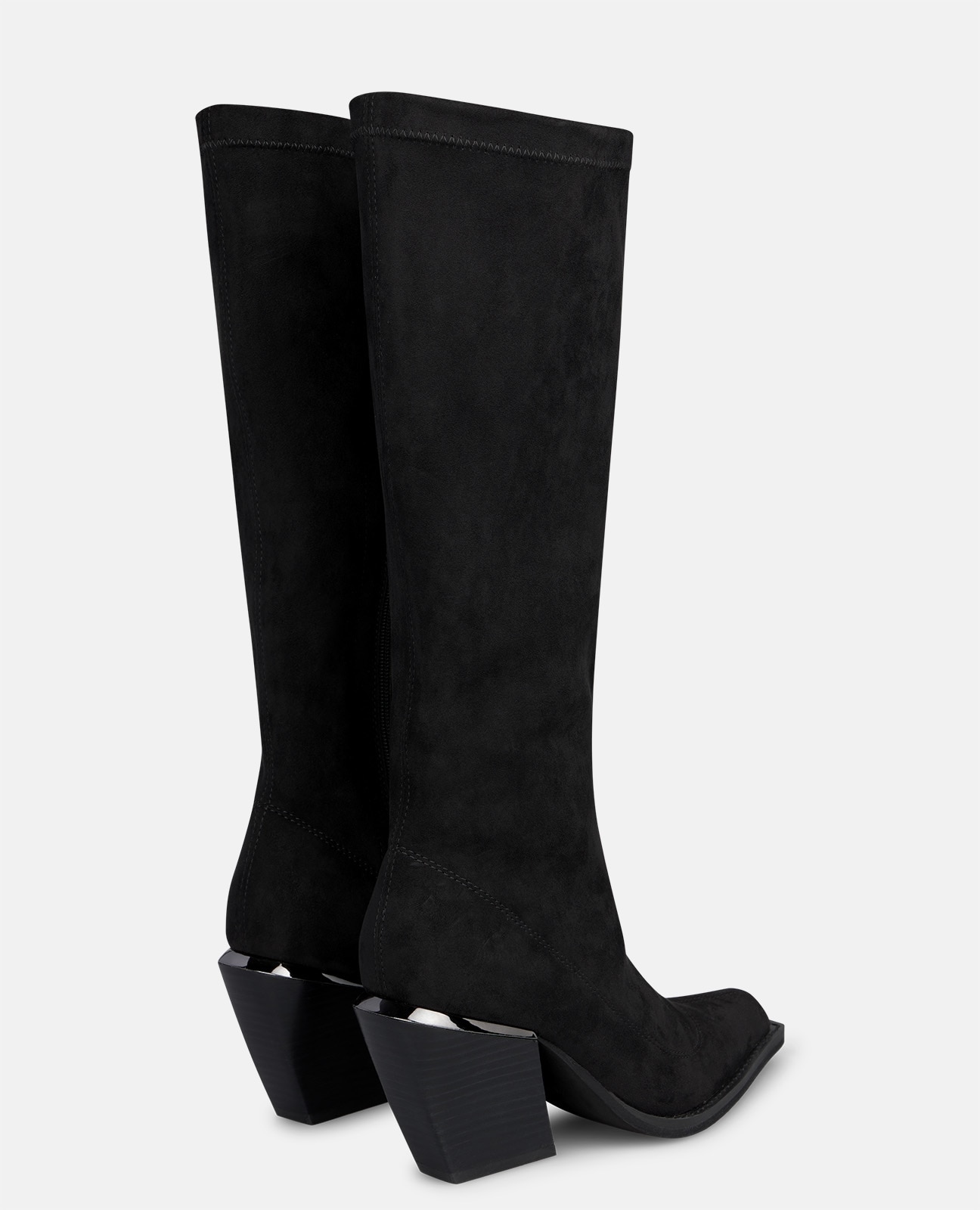 Botas básicas de mujer de caña alta con cierre cremallera - Negro Negro-2