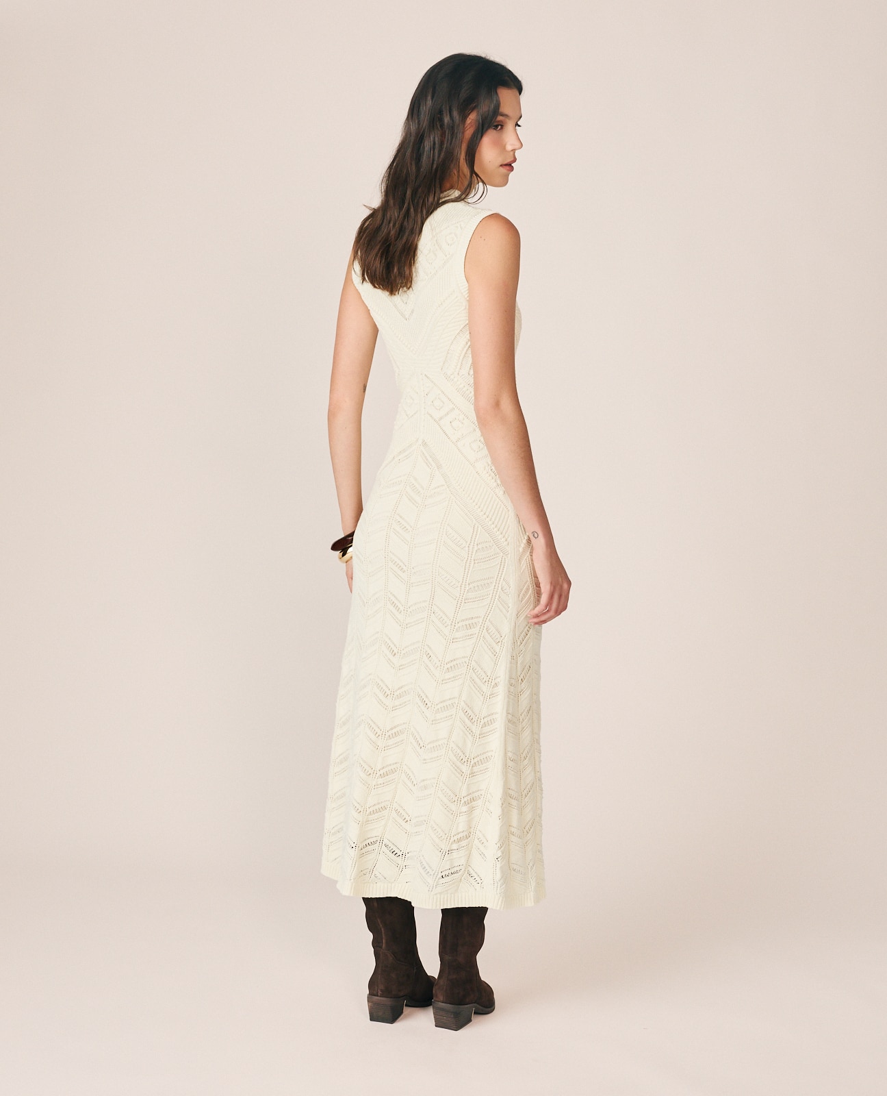 Vestido largo calado sin mangas - Alma en Pena - Crema Crema-6