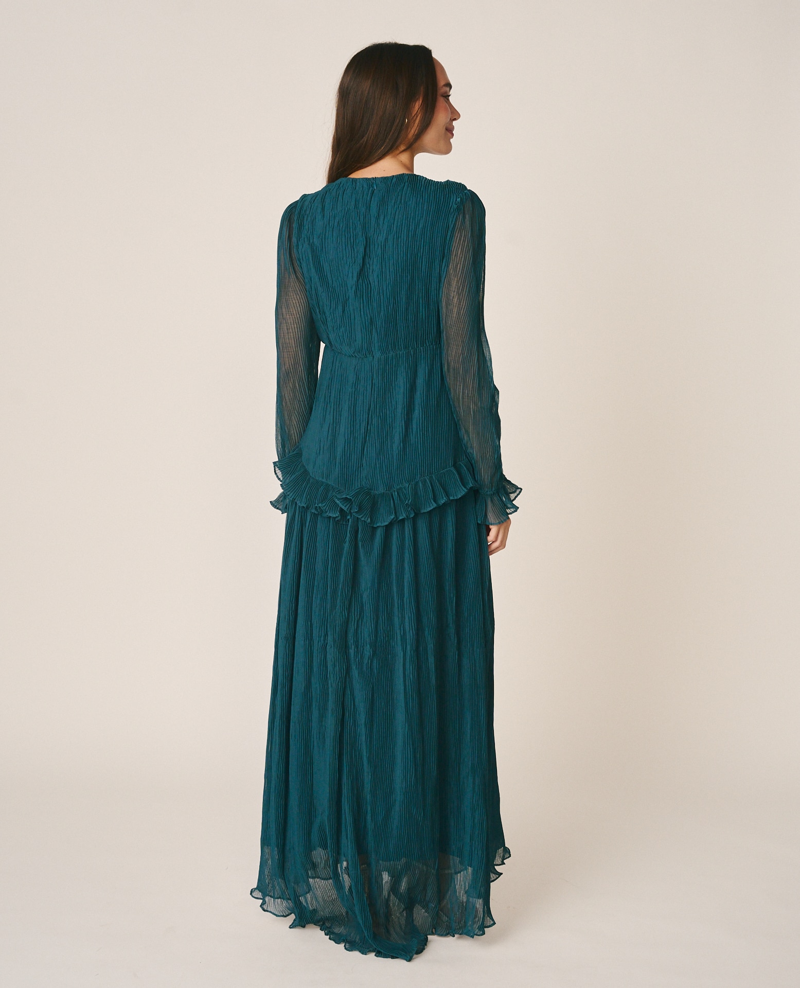 Imagen 6 de Vestido largo plisado con cuello pico - Alma en Pena - Azul Océano Azul Océano