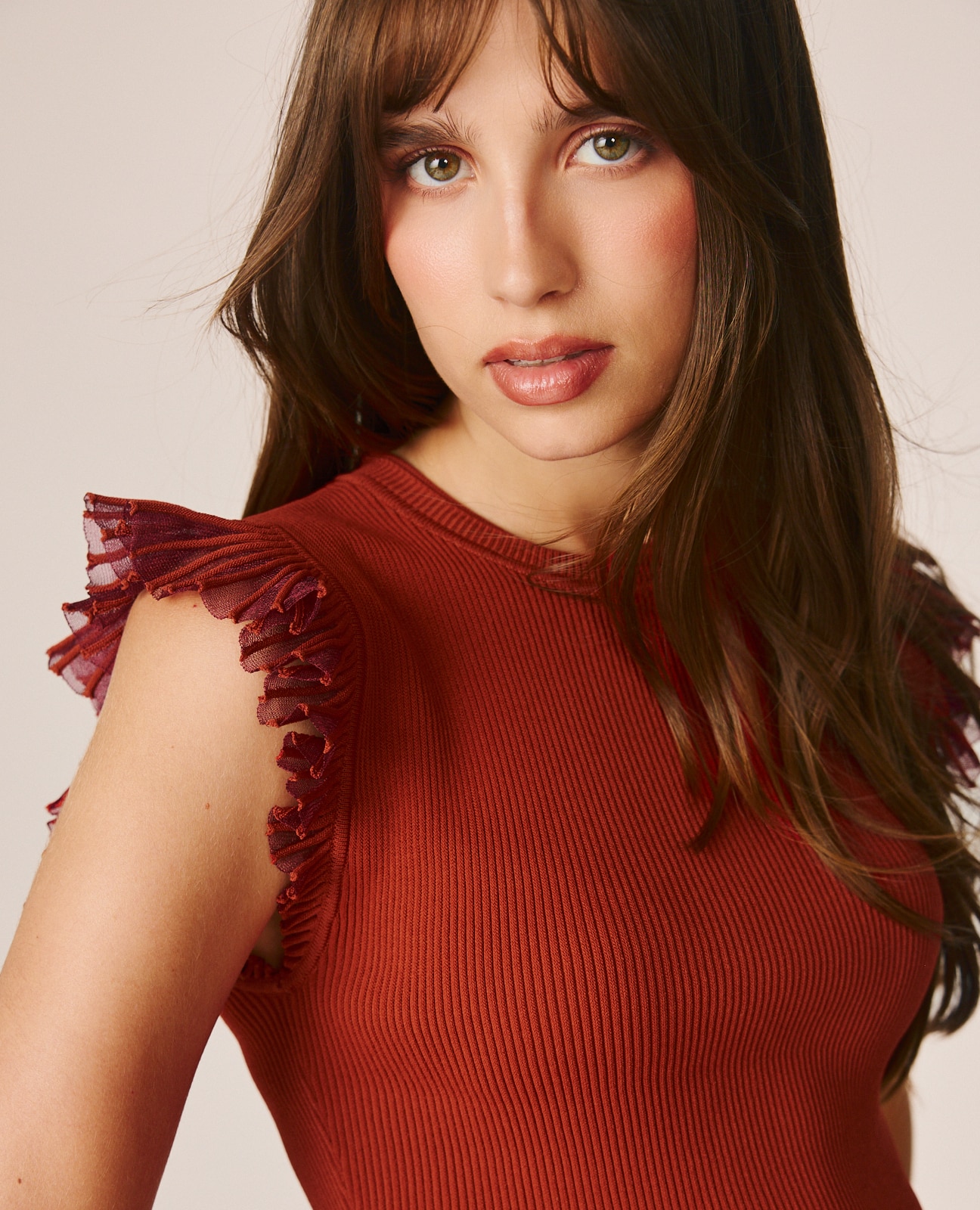 Top de mujer canalé con volantes - Alma en Pena - Rojo Teja Rojo Teja-5