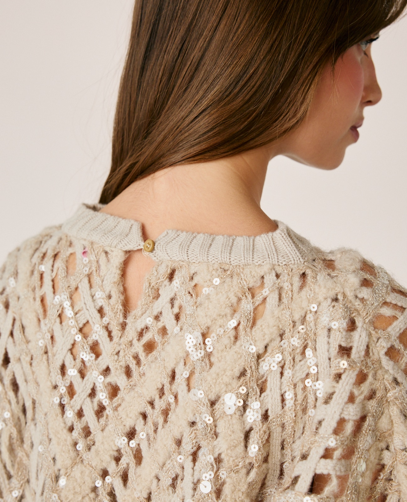 Jersey de mujer en rejilla con lentejuelas - Alma en Pena - Crema Crema-5