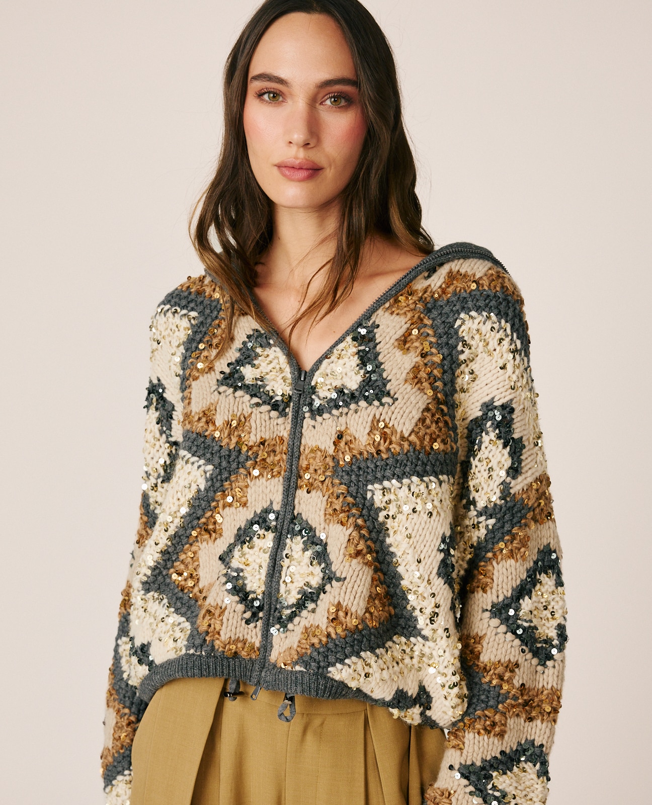 Cárdigan de mujer de punto con capucha - Alma en Pena - Beige Beige-2