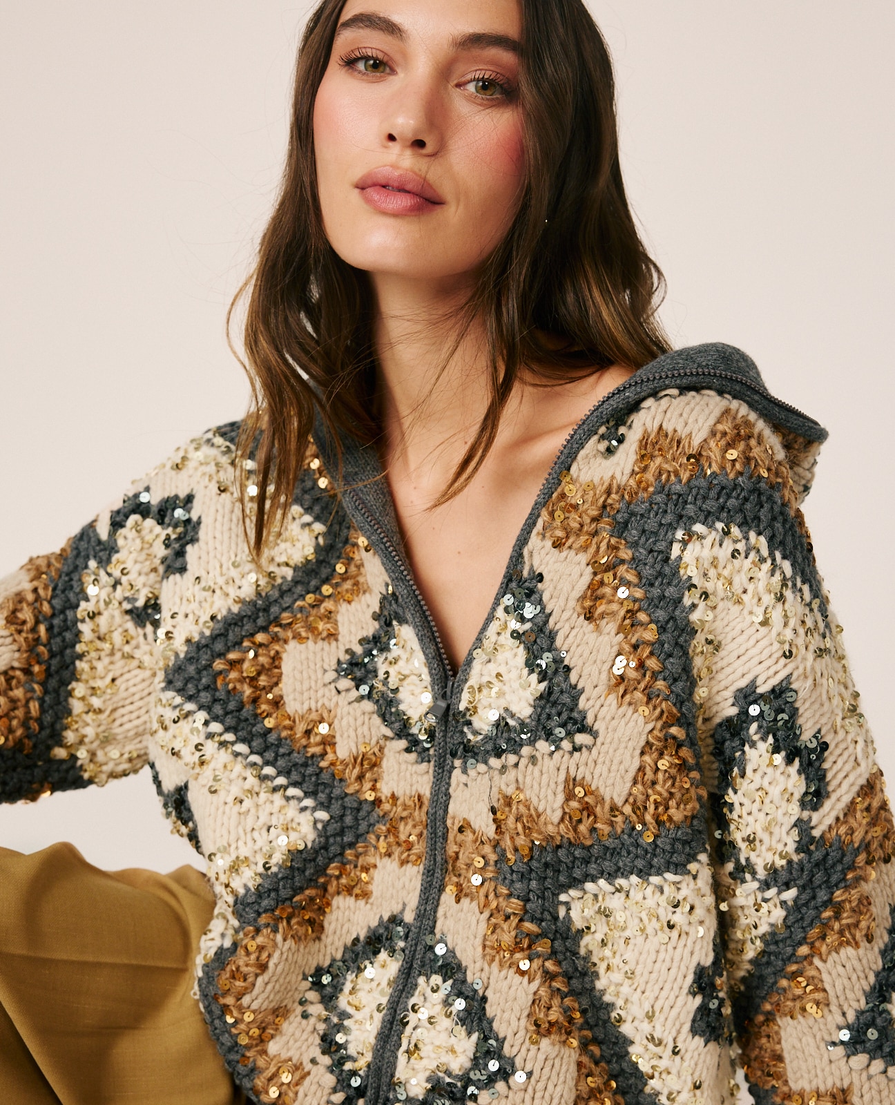 Cárdigan de mujer de punto con capucha - Alma en Pena - Beige Beige-3