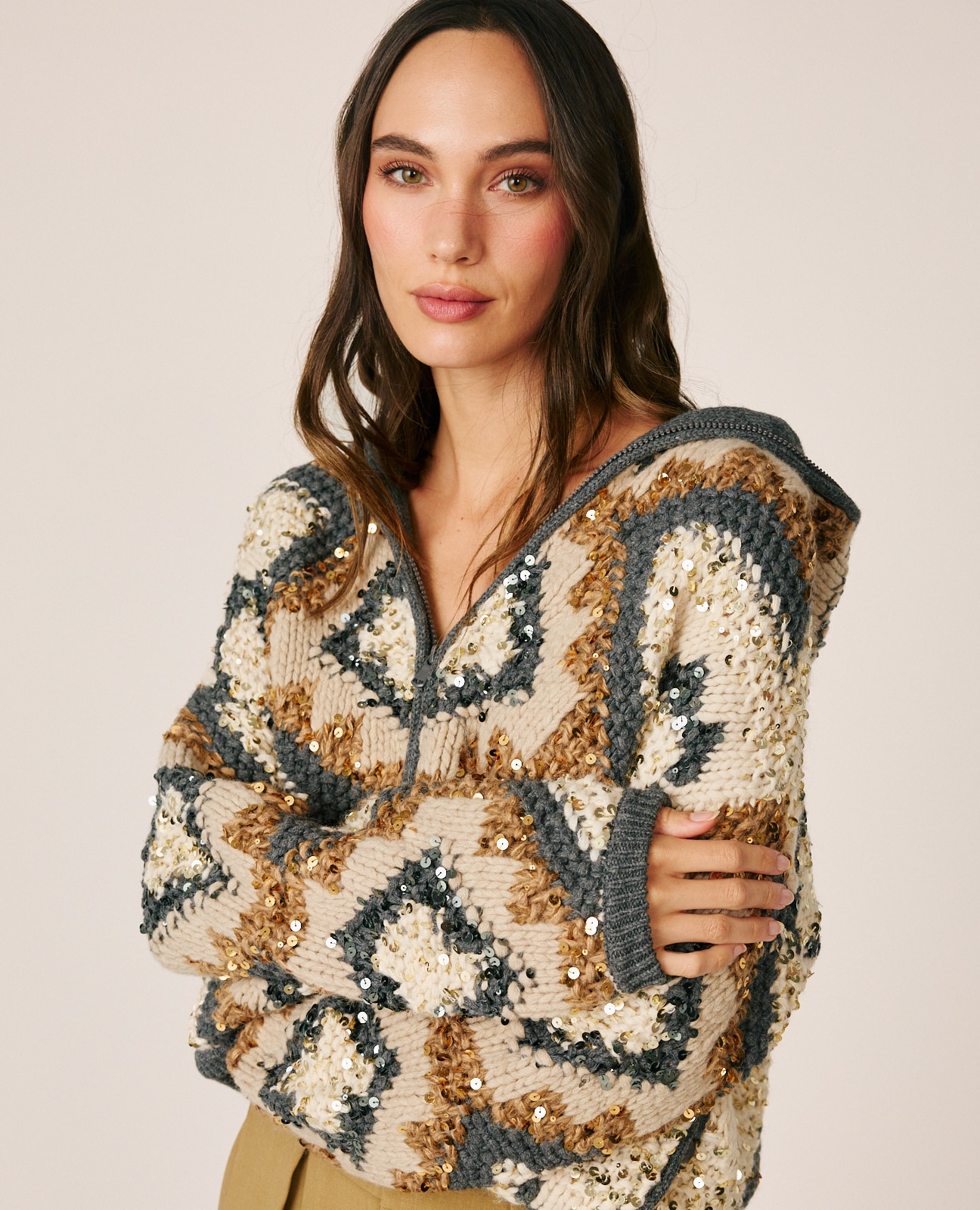 Cárdigan de mujer de punto con capucha - Alma en Pena - Beige Beige-4