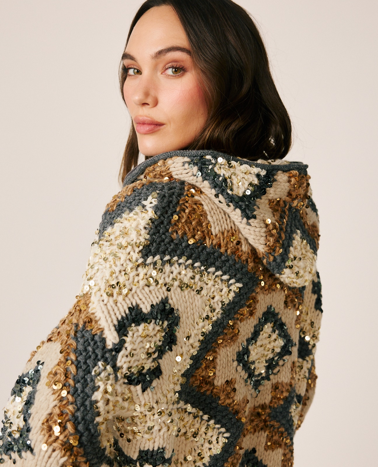 Cárdigan de mujer de punto con capucha - Alma en Pena - Beige Beige-5