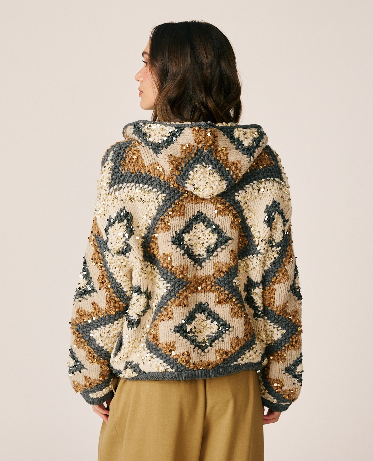 Cárdigan de mujer de punto con capucha - Alma en Pena - Beige Beige-6