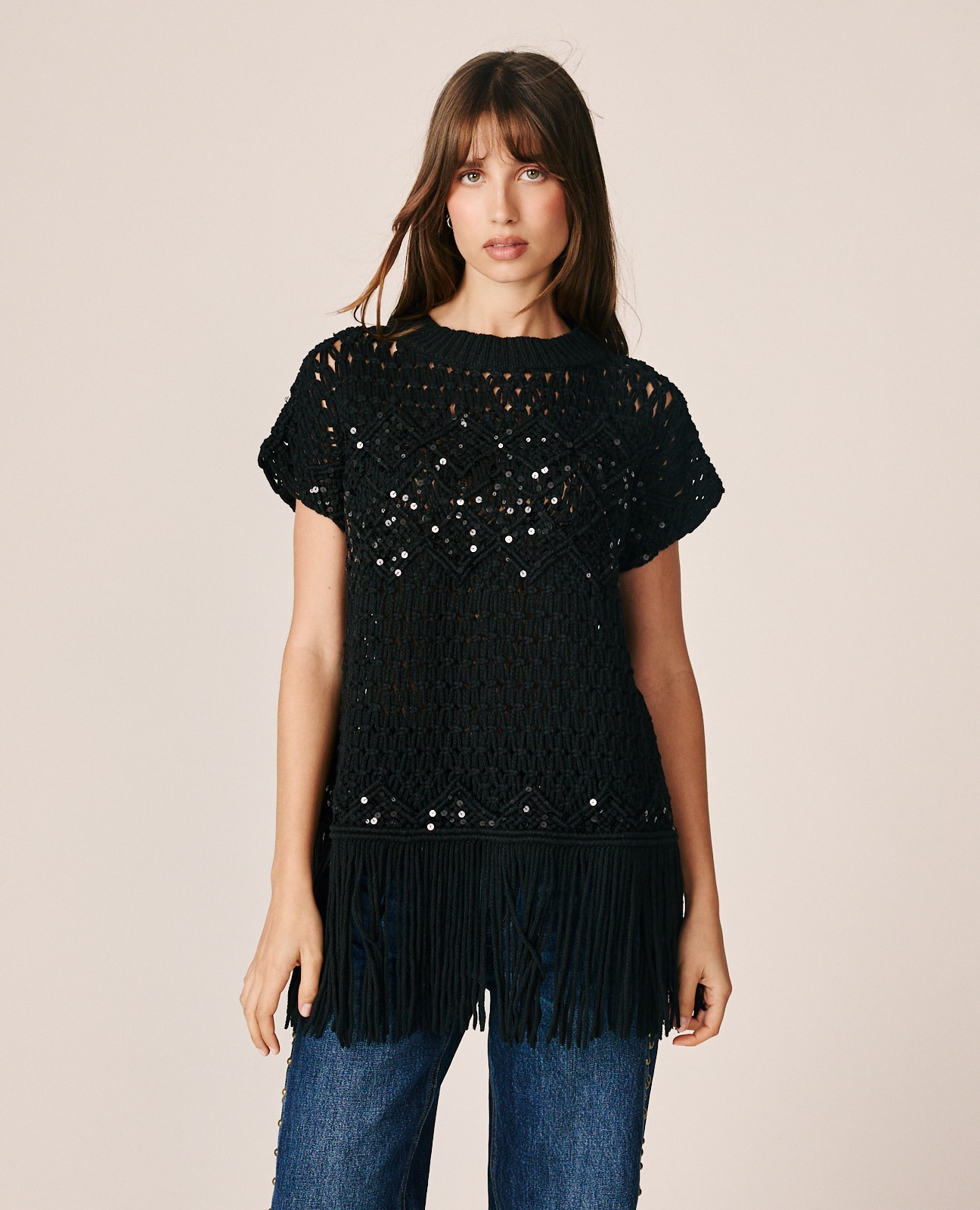 Top de punto de mujer con lentejuelas - Alma en Pena - Negro Negro-1