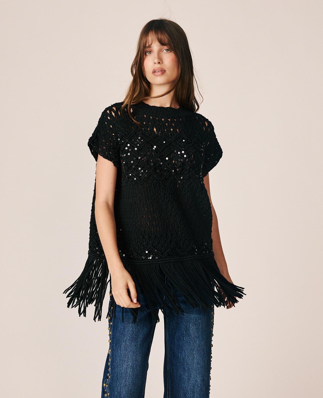 Top de punto de mujer con lentejuelas - Alma en Pena - Negro Negro-2