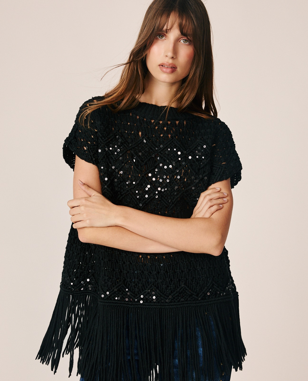 Top de punto de mujer con lentejuelas - Alma en Pena - Negro Negro-3