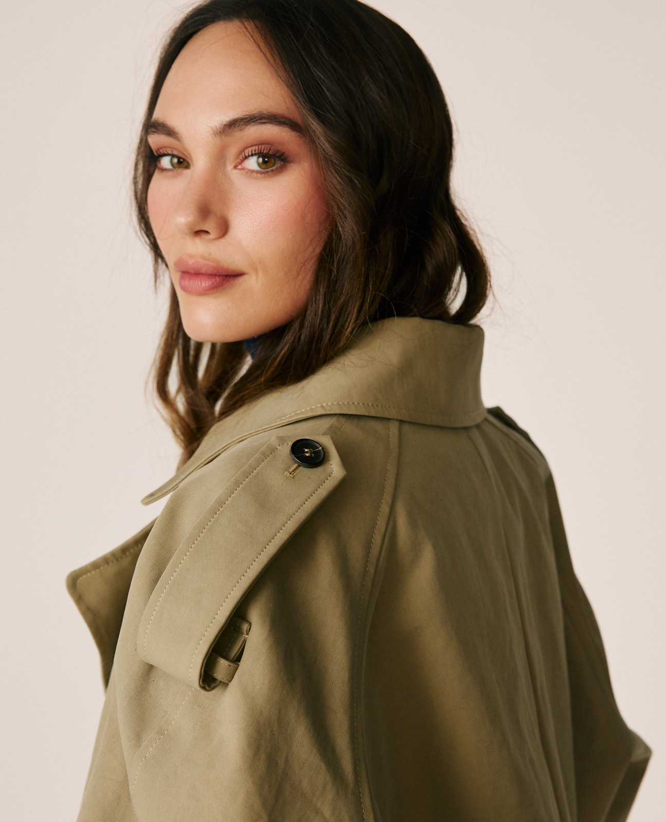 Gabardina de mujer corta con diseño cruzado - Beige Beige-5