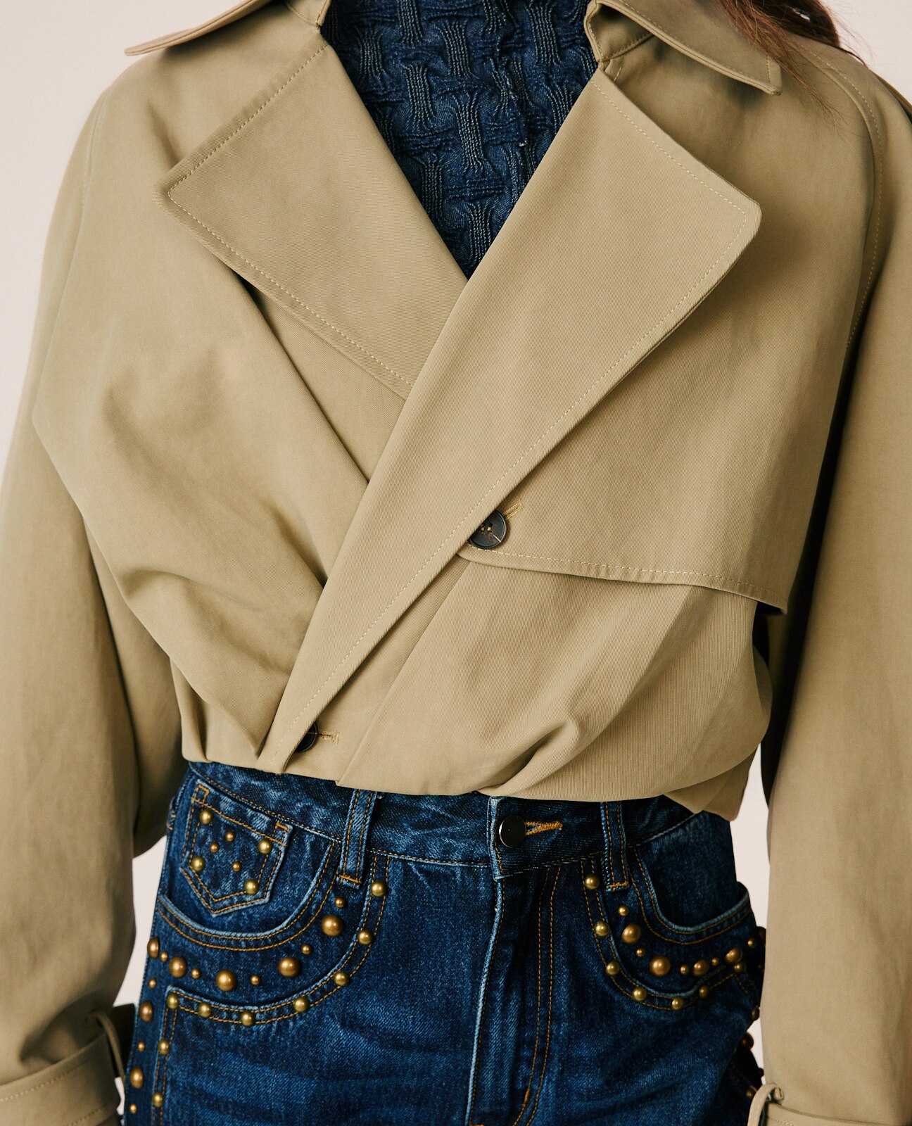 Gabardina de mujer corta con diseño cruzado - Beige Beige-6