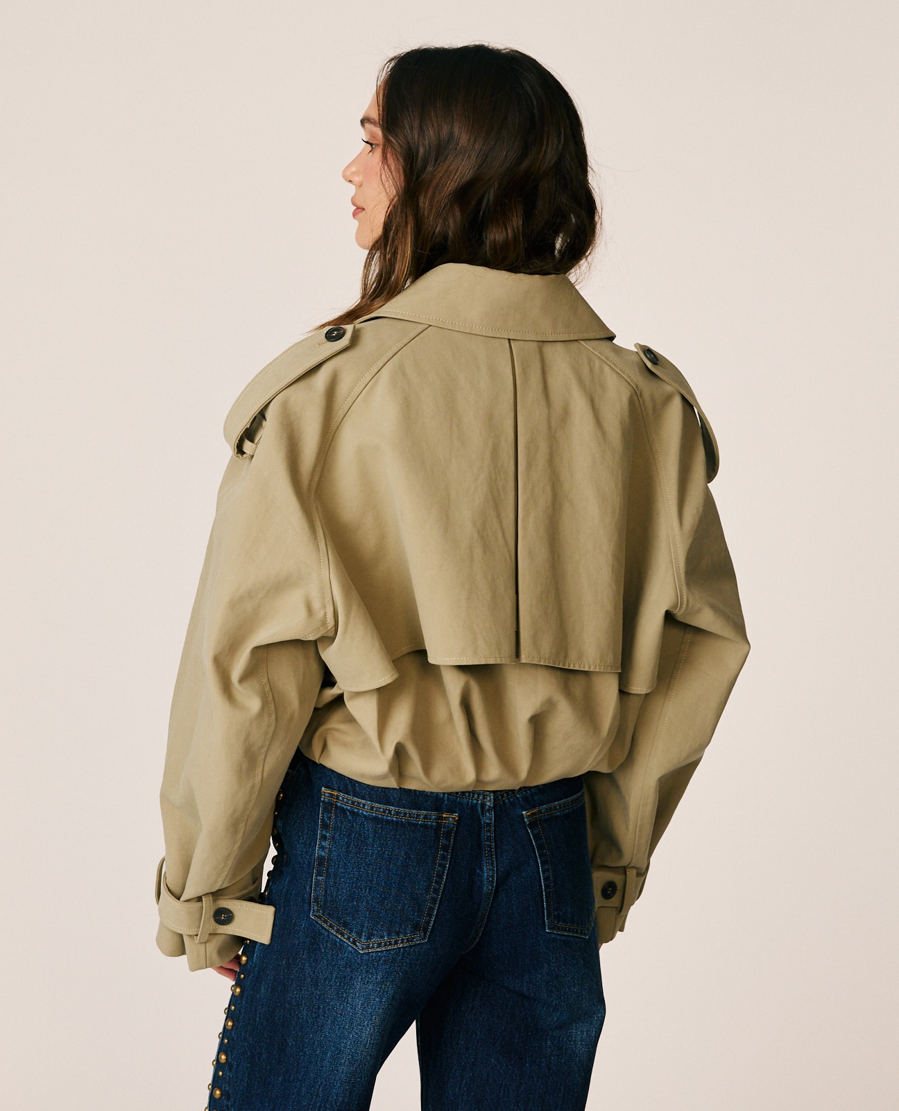Gabardina de mujer corta con diseño cruzado - Beige Beige-7