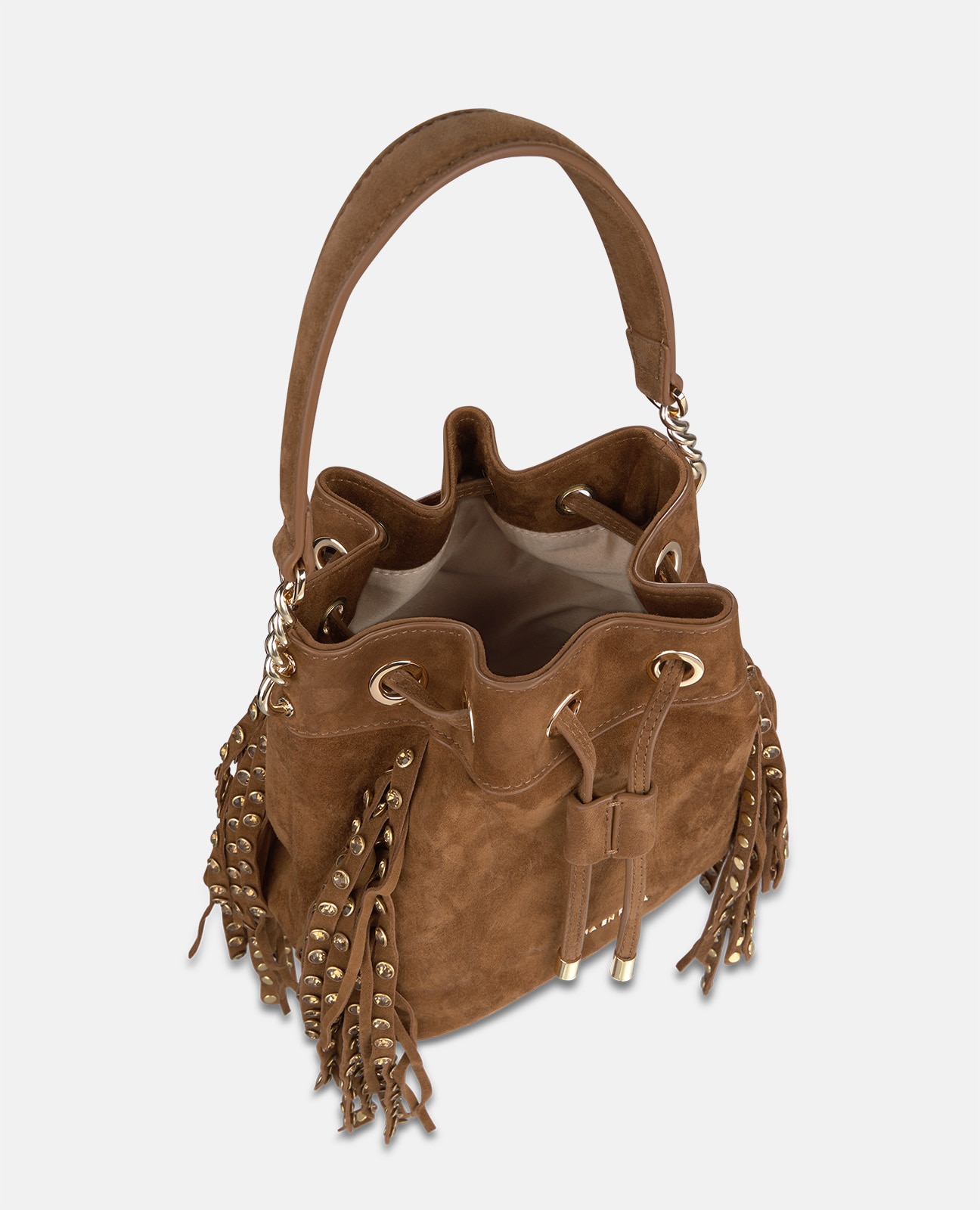 Bolso bombonera de ante con flecos - Alma en Pena - Camel Camel-6