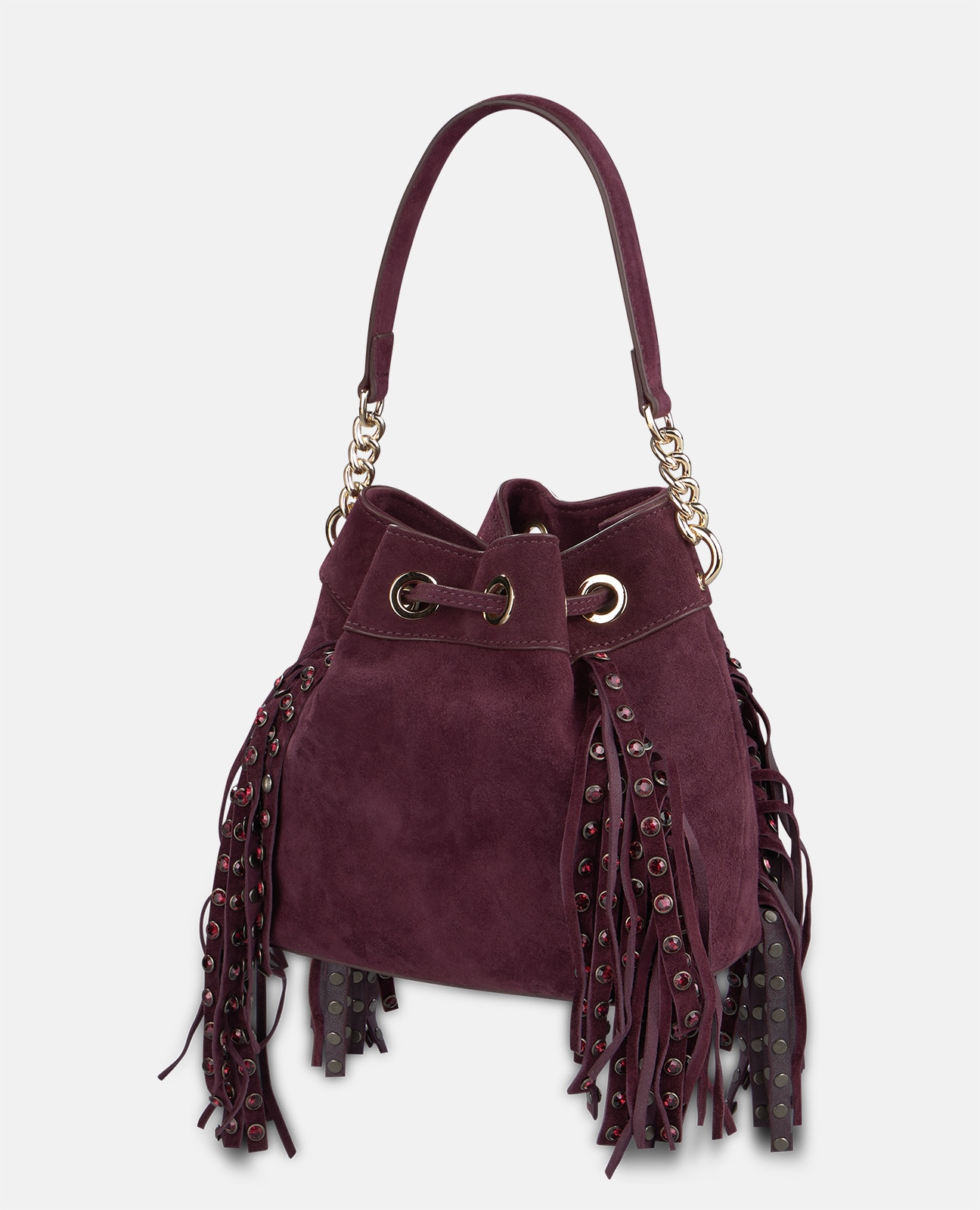 Bolso bombonera de ante con flecos - Alma en Pena - Burdeos Burdeos-5