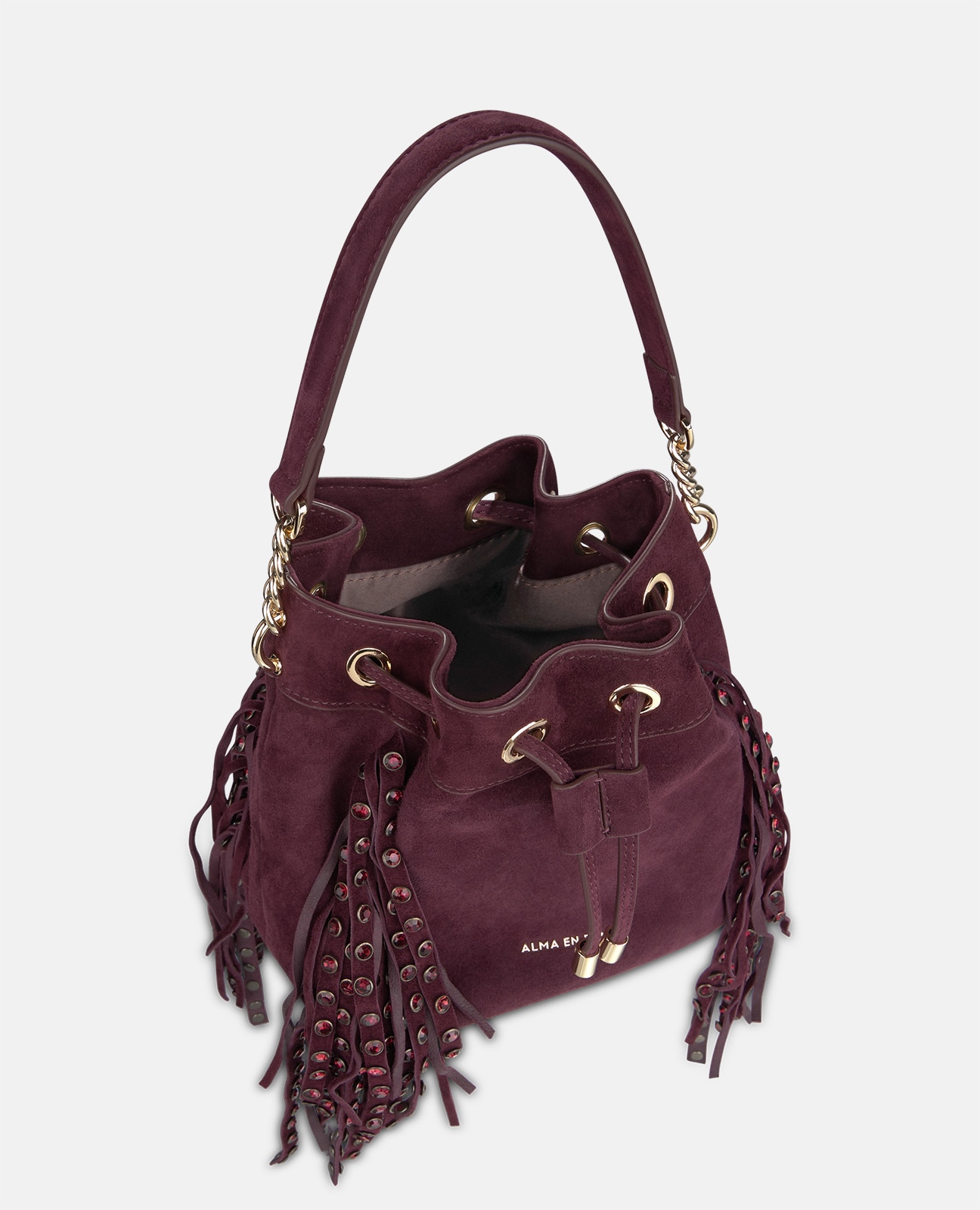 Bolso bombonera de ante con flecos - Alma en Pena - Burdeos Burdeos-6