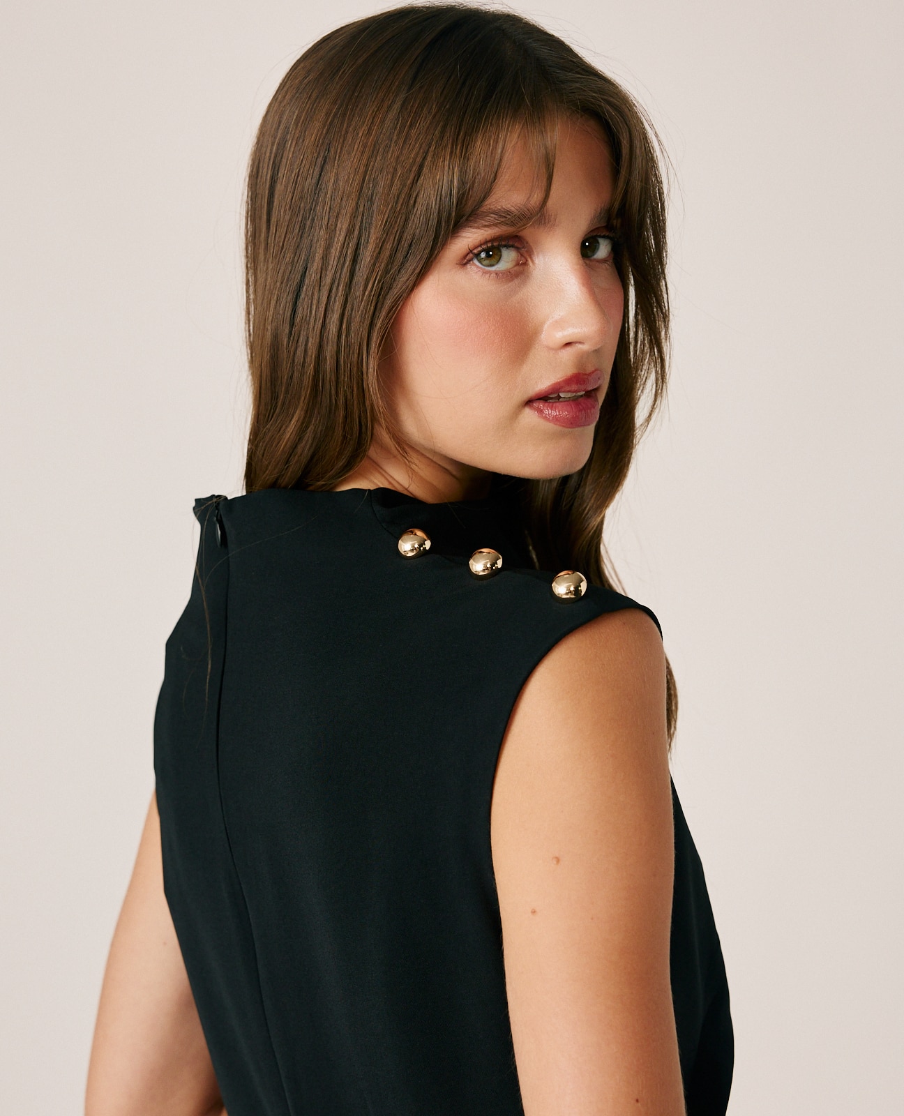 Vestido largo crepé con drapeado en cintura - Negro Negro-3