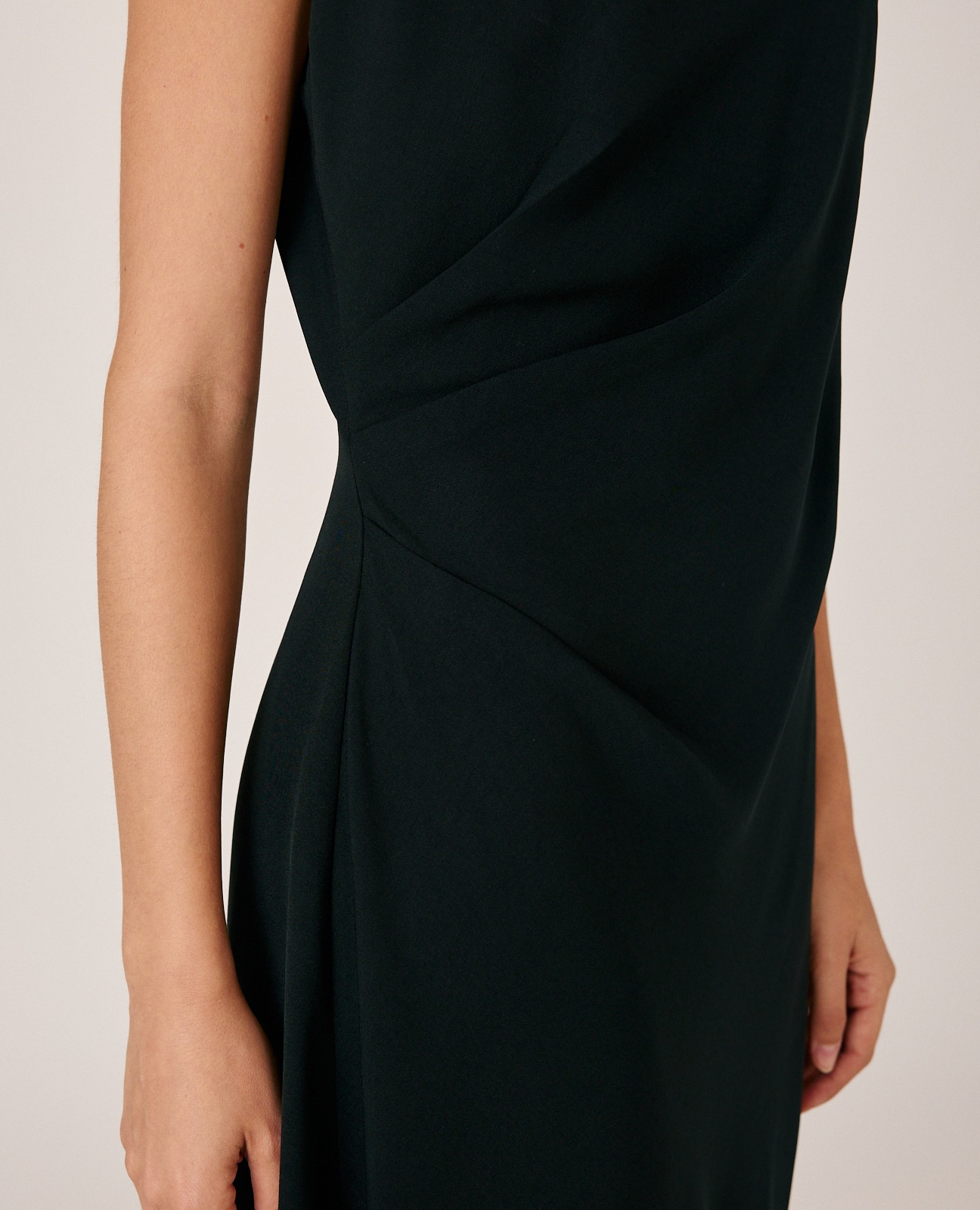 Vestido largo crepé con drapeado en cintura - Negro Negro-5