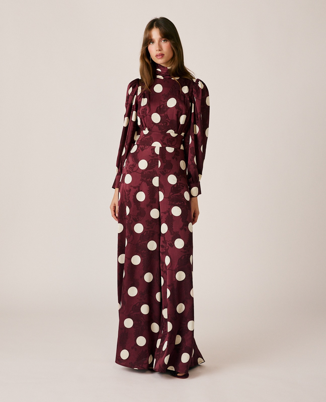 Mono largo de mujer en jacquard con estampado floral - Alma en Pena - Burdeos Burdeos-3