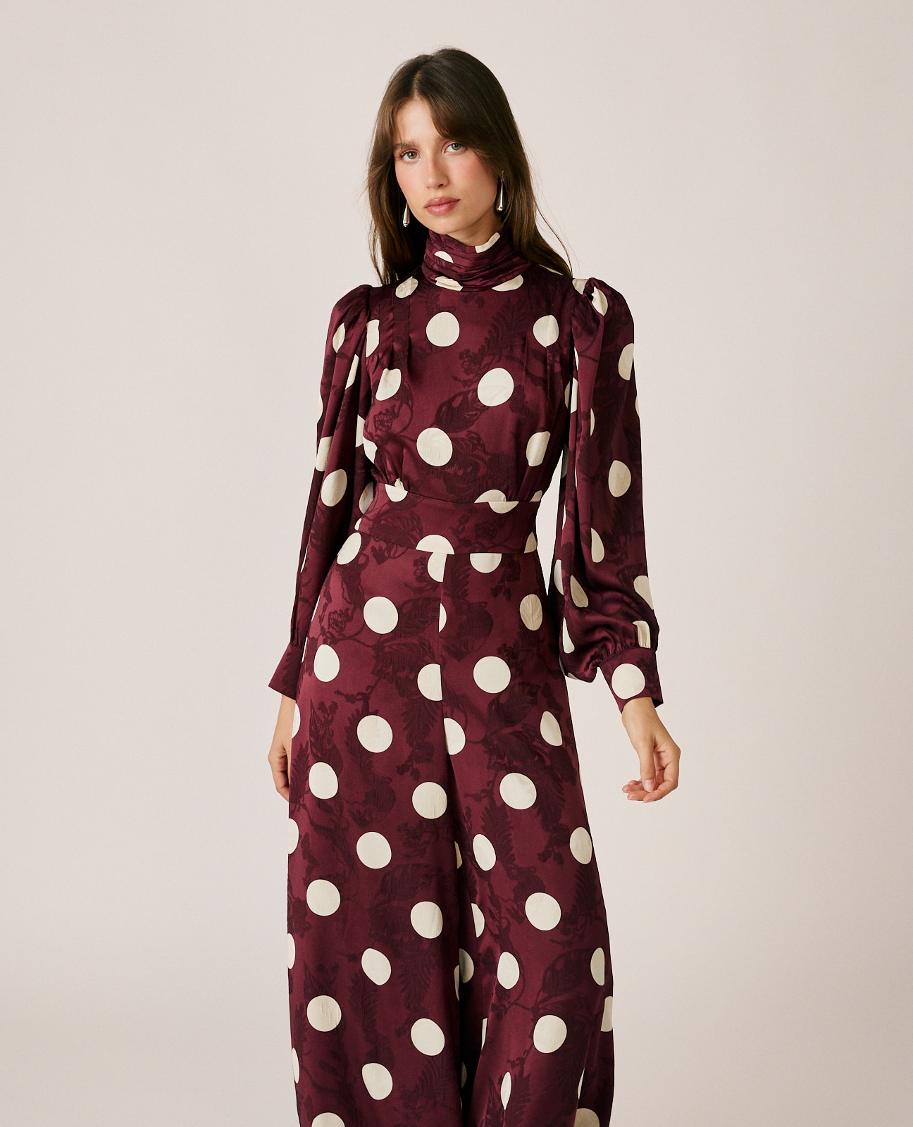 Mono largo de mujer en jacquard con estampado floral - Alma en Pena - Burdeos Burdeos-4