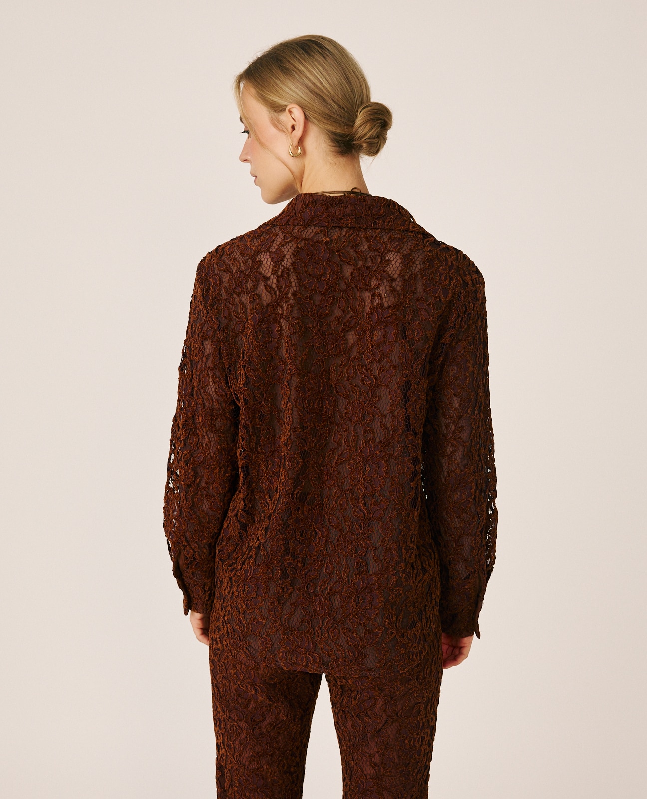 Camisa de mujer manga larga con encajes - Terracota Terracota-5
