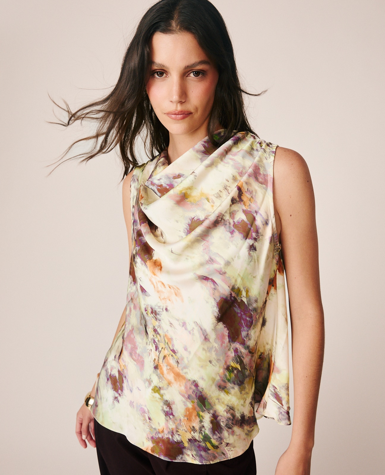 Blusa de mujer en satén con estampado acuarela - Alma en Pena - Multicolor Multicolor-1