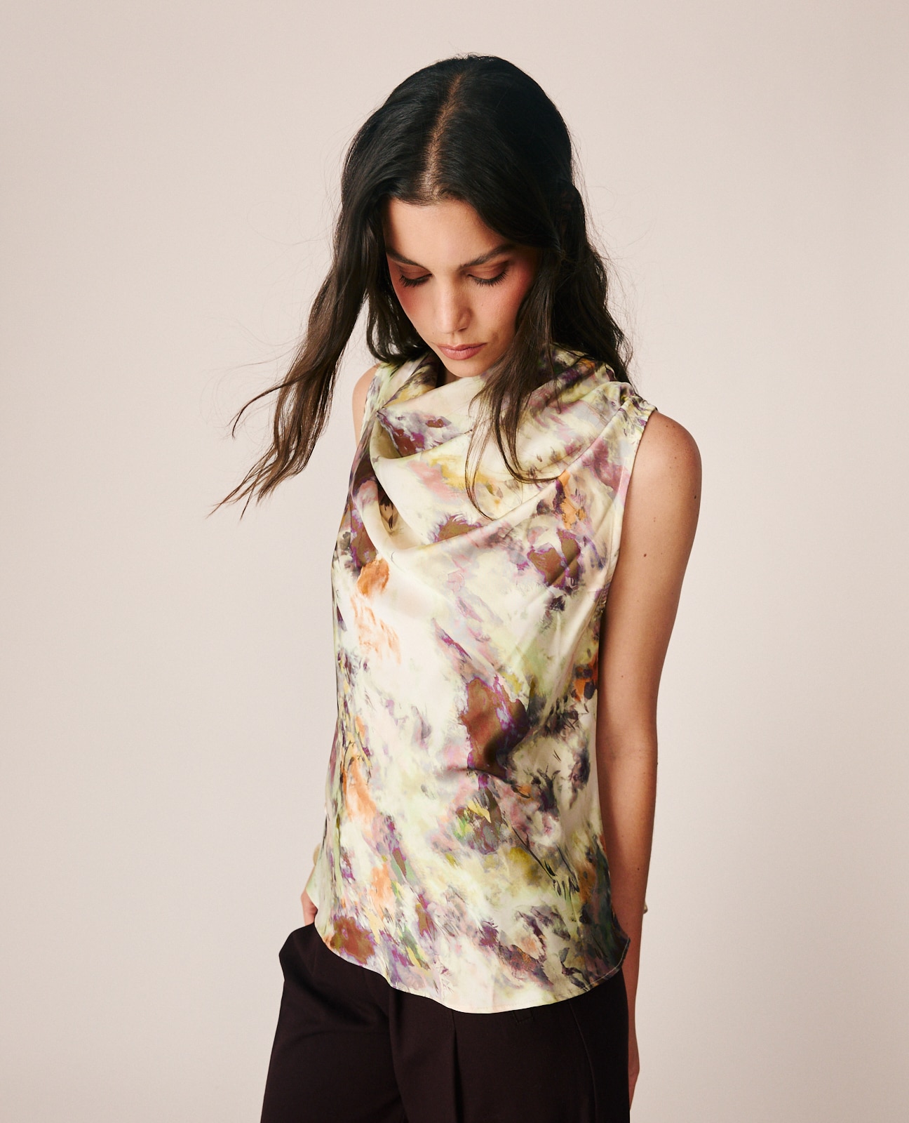 Blusa de mujer en satén con estampado acuarela - Alma en Pena - Multicolor Multicolor-4