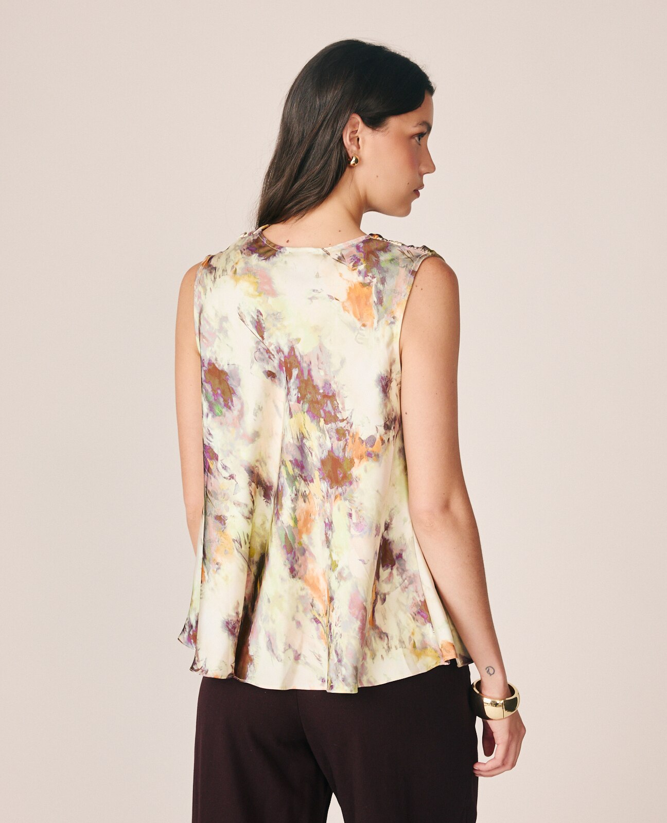 Blusa de mujer en satén con estampado acuarela - Alma en Pena - Multicolor Multicolor-5