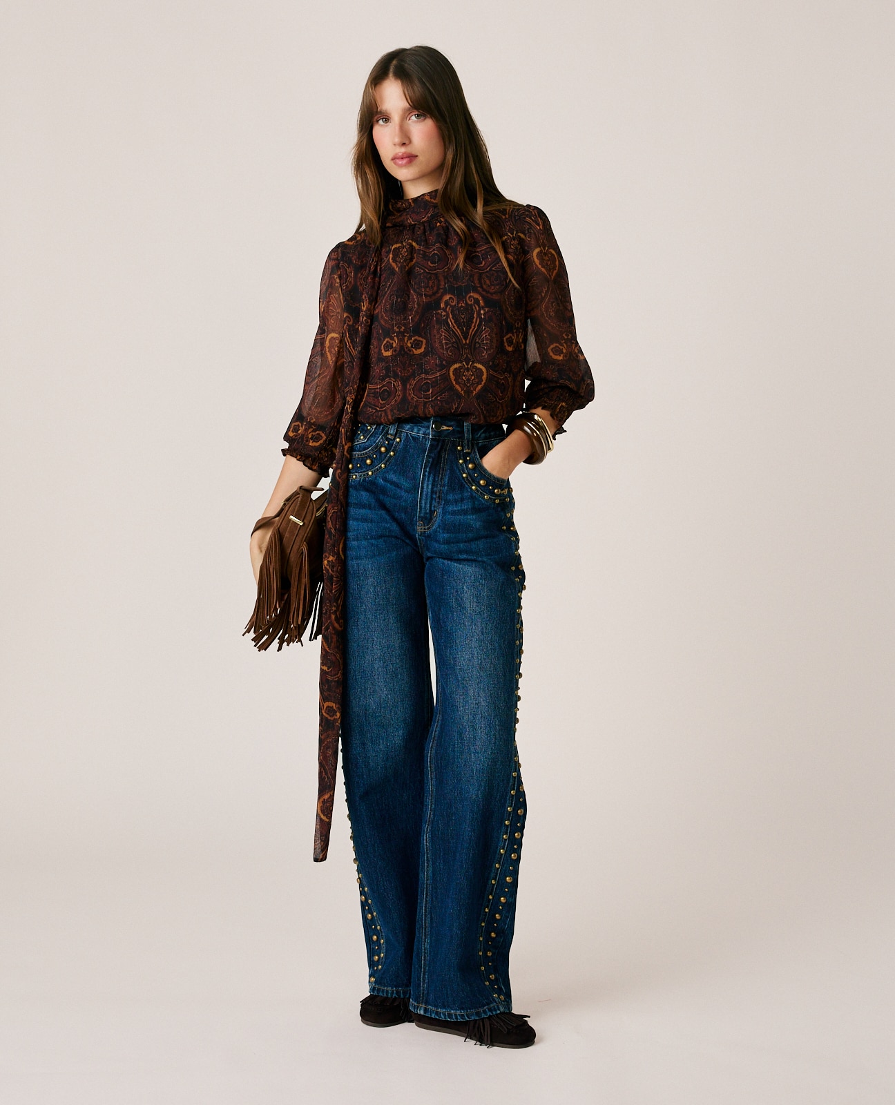 Imagen 2 de Blusa de mujer en gasa con estampado paisley - Alma en Pena - Marrón Marrón