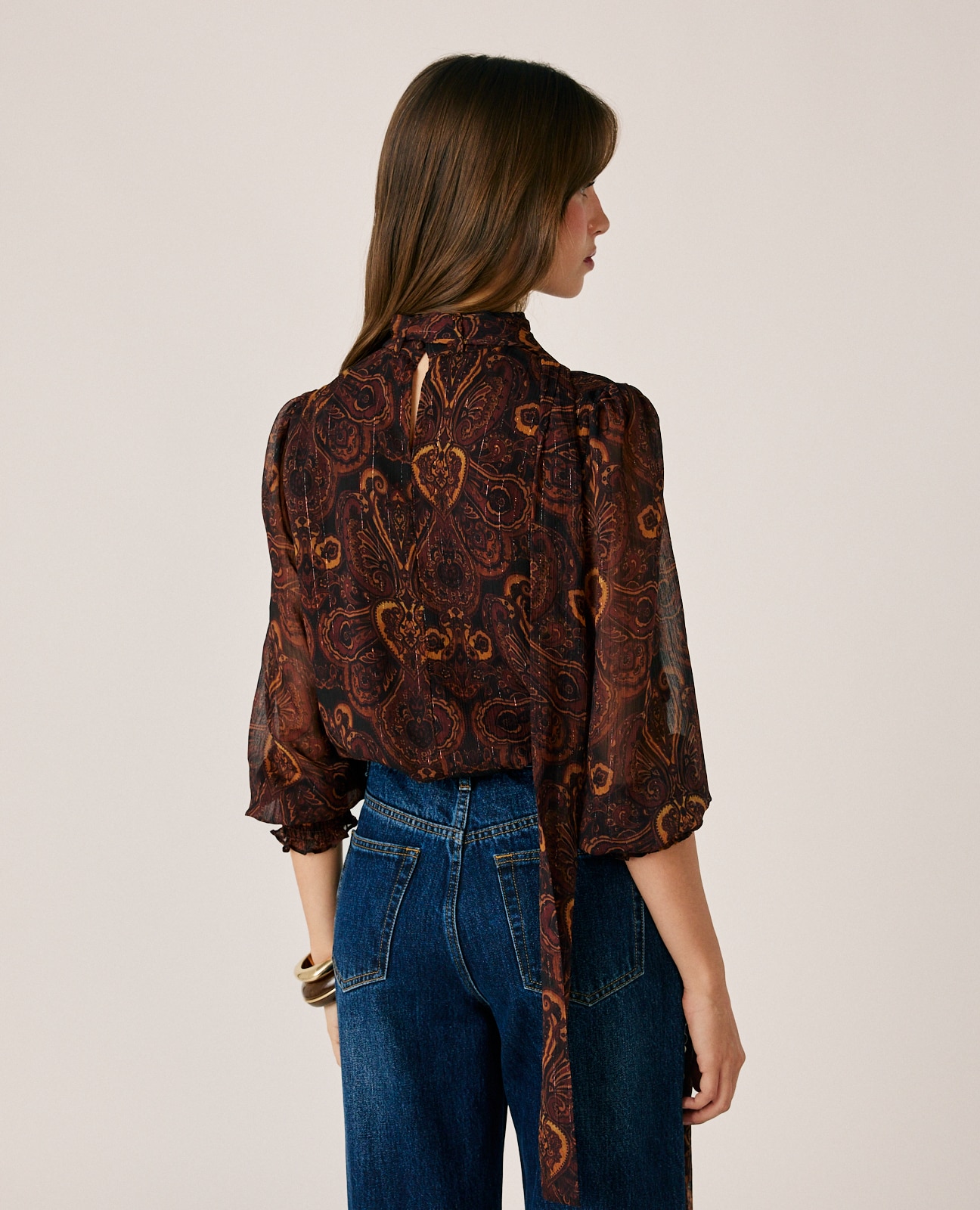 Imagen 6 de Blusa de mujer en gasa con estampado paisley - Alma en Pena - Marrón Marrón