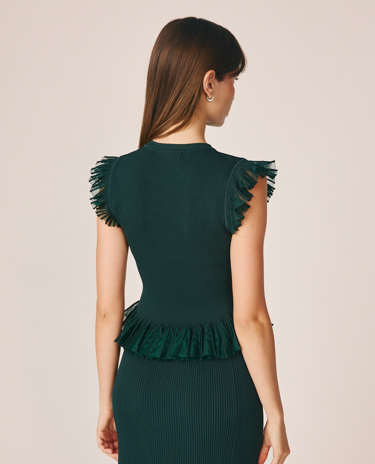 Top de mujer canalé con volantes - Alma en Pena - Verde oscuro Verde oscuro-5