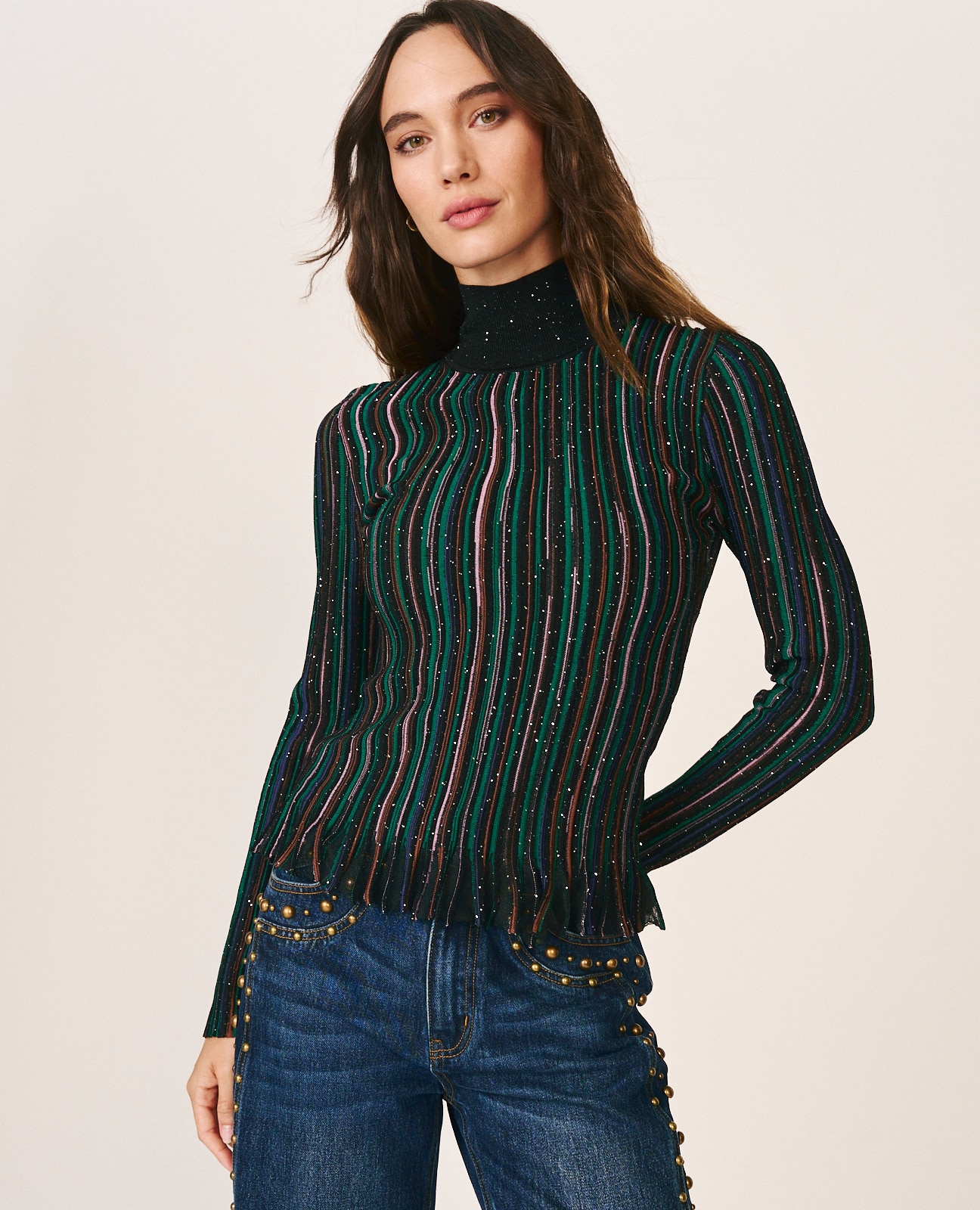 Top de mujer canalé con cuello perkins y volantes - Alma en Pena - Multicolor Multicolor-1