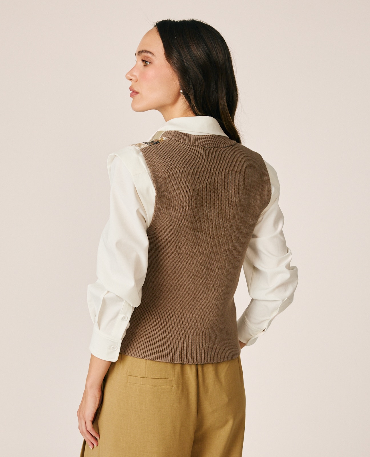 Chaleco de mujer de punto con lentejuelas - Beige Beige-7
