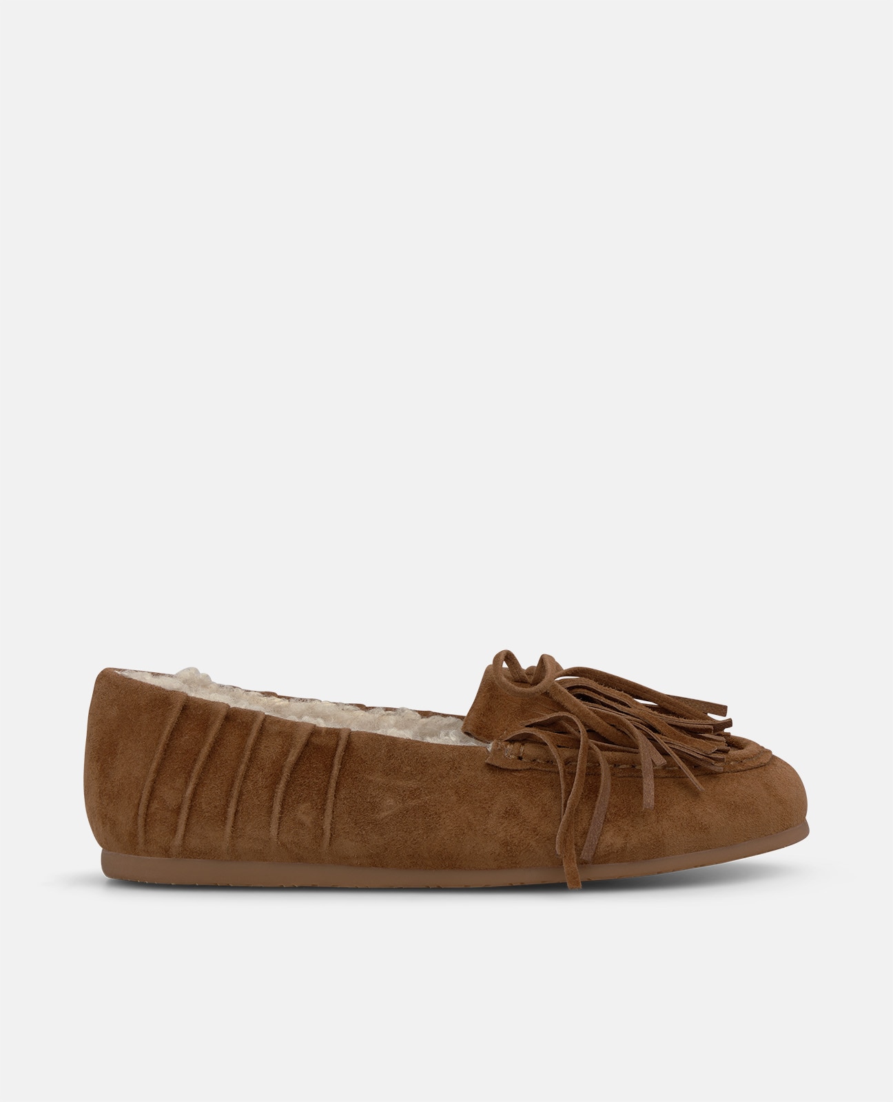 Imagen 0 de Mocasines planos de mujer en ante con flecos Caramelo