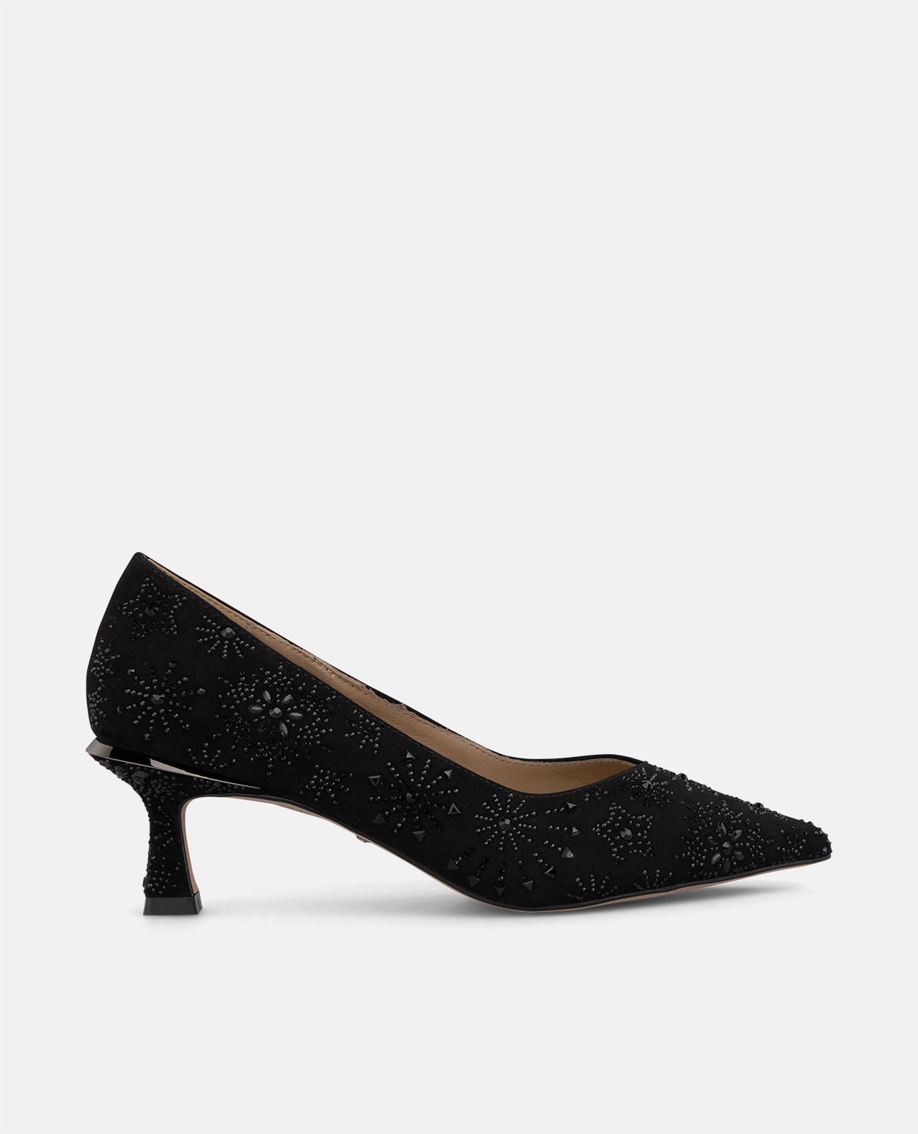 Zapatos de salón de mujer en ante con pedrería - Alma en Pena - Negro Negro-1