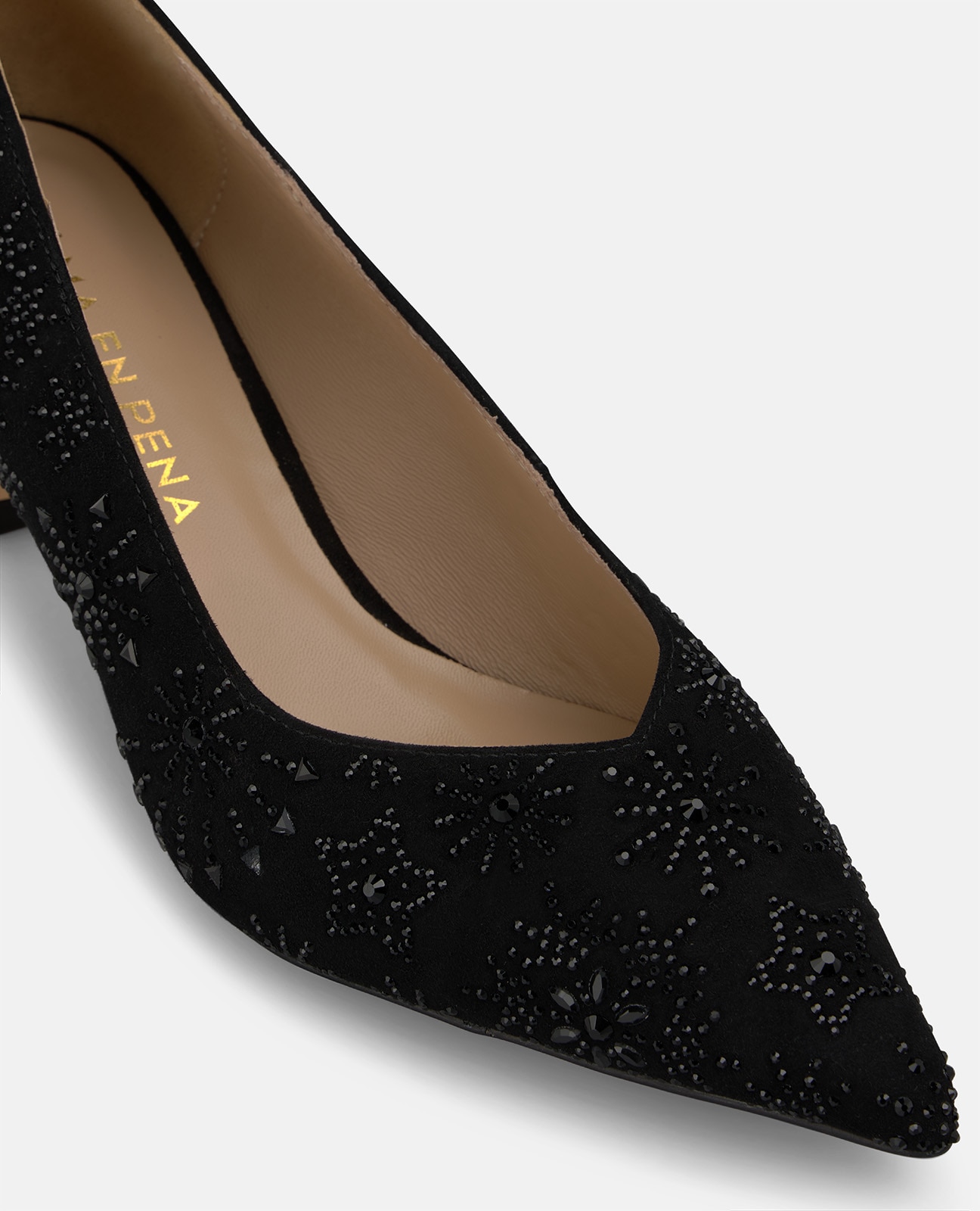 Zapatos de salón de mujer en ante con pedrería - Alma en Pena - Negro Negro-4